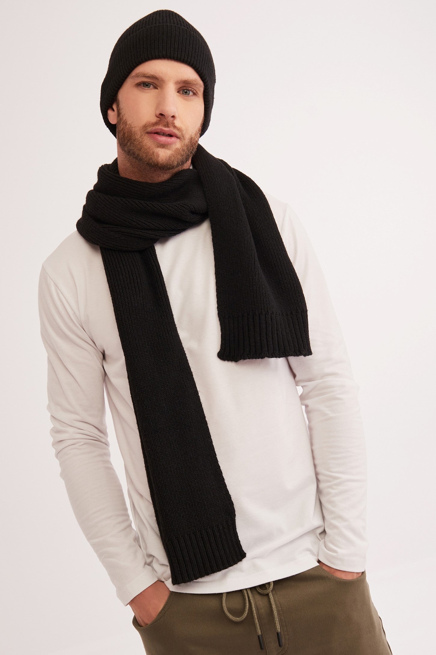 Foulard en tricot, polyester recyclé - Homme && NOIR