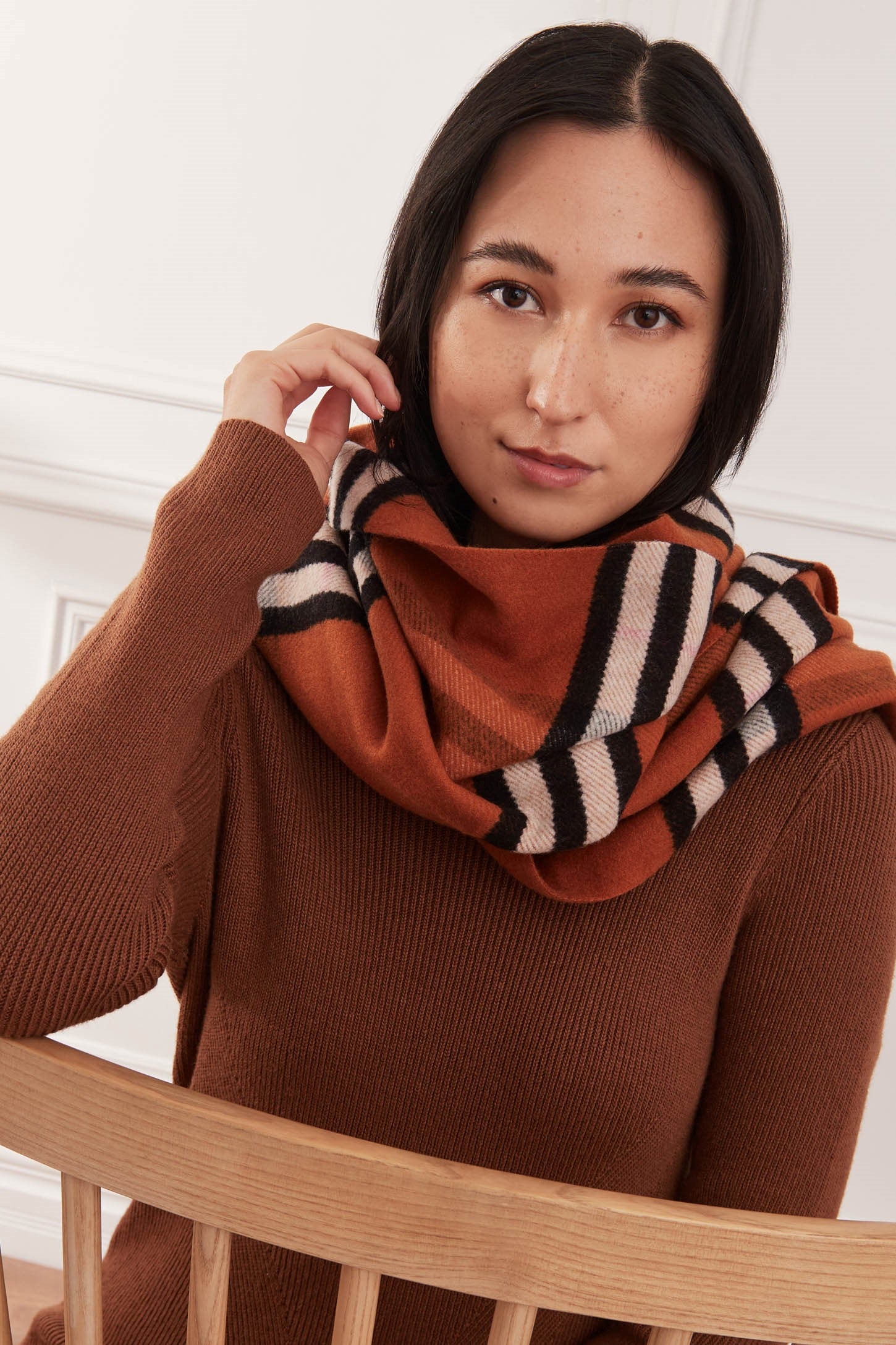 Foulard à carreaux  - Femme && BRUN