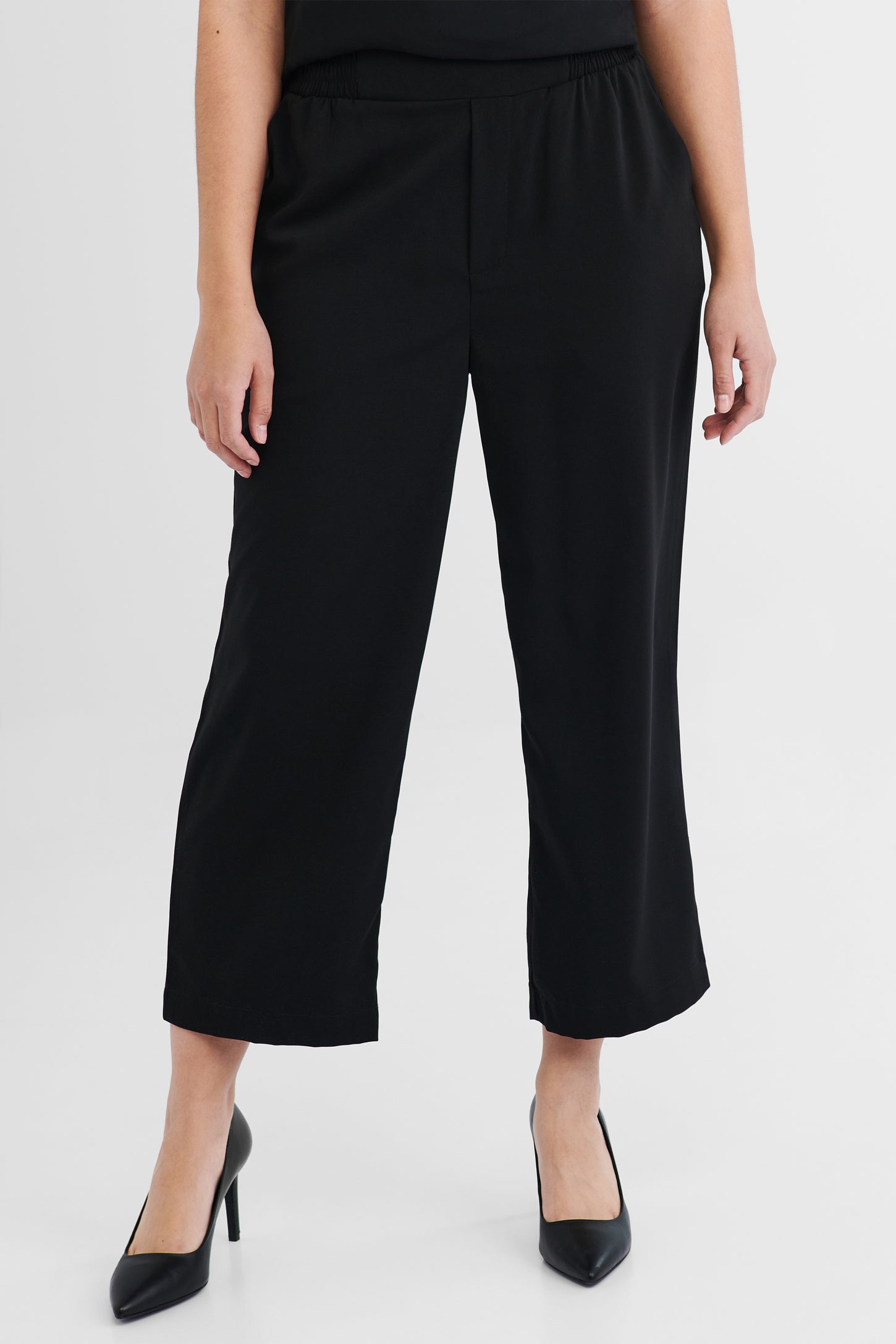 Pantalon Pull-on capri jambe droite - Femme && NOIR