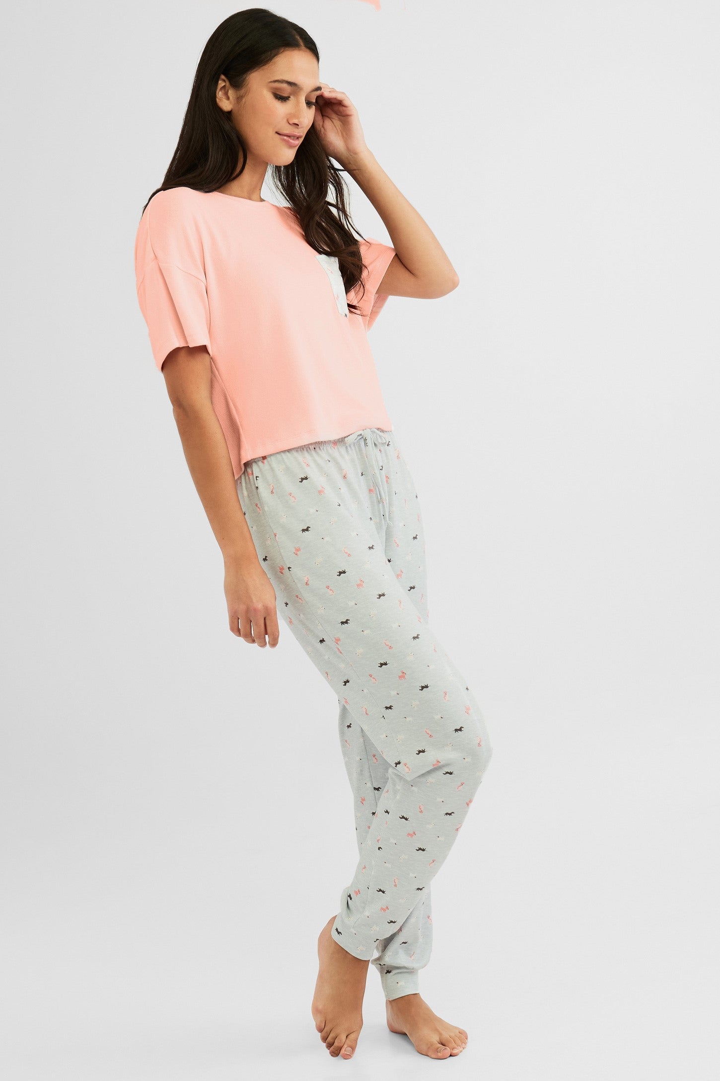 Pantalon pyjama jogger - Femme && GRIS MULTI