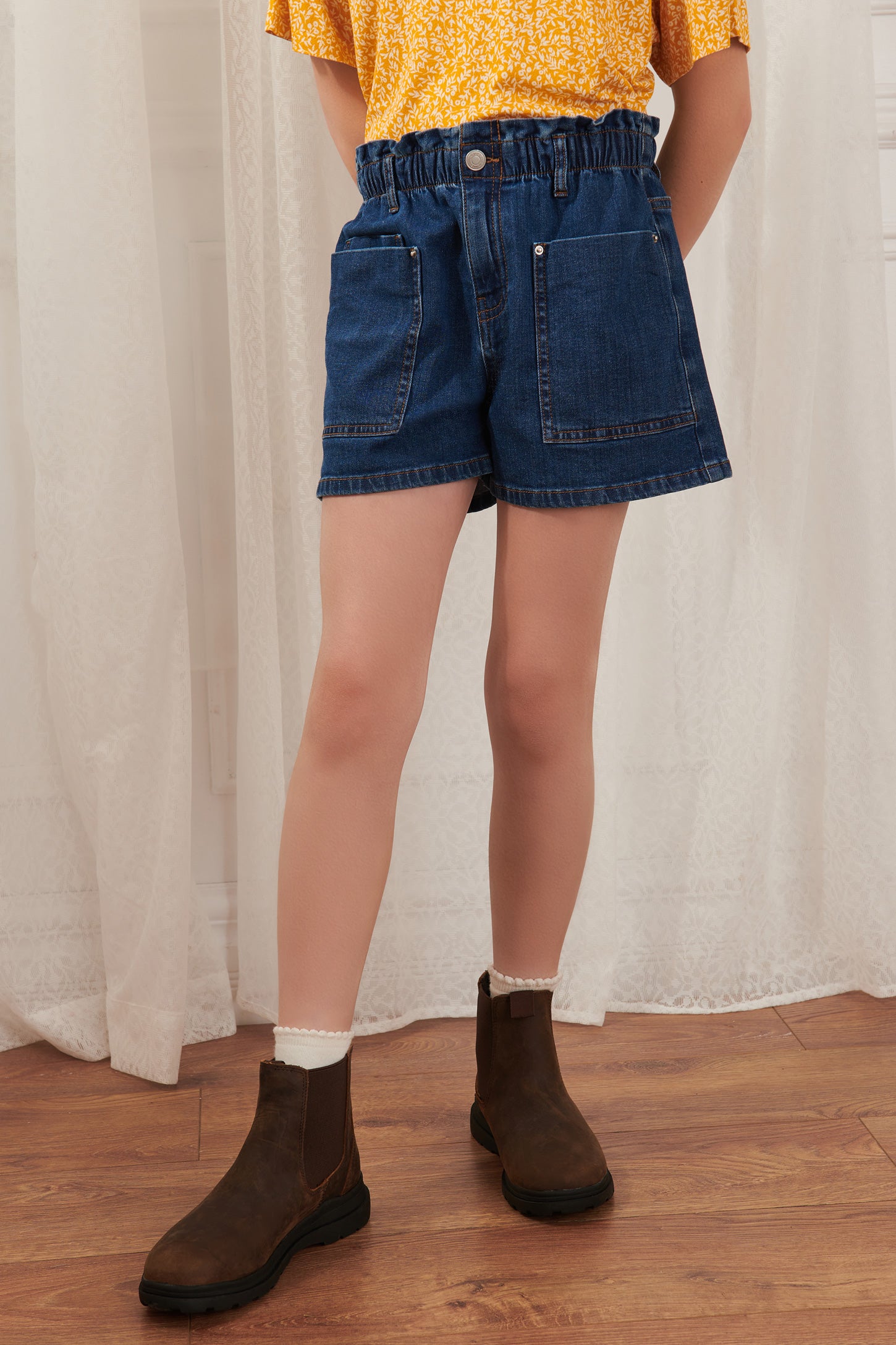 Short taille élastique en jeans - Ado fille && DENIM FONCE