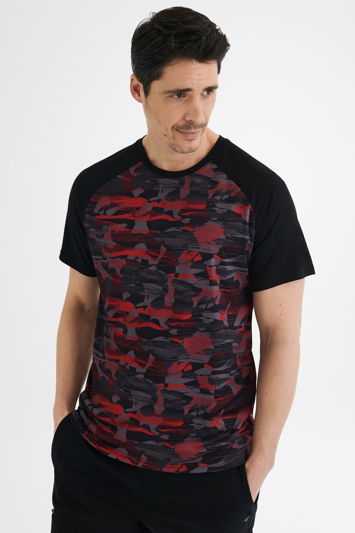 T-shirt athlétique imprimé - Homme && GRIS/ROUGE