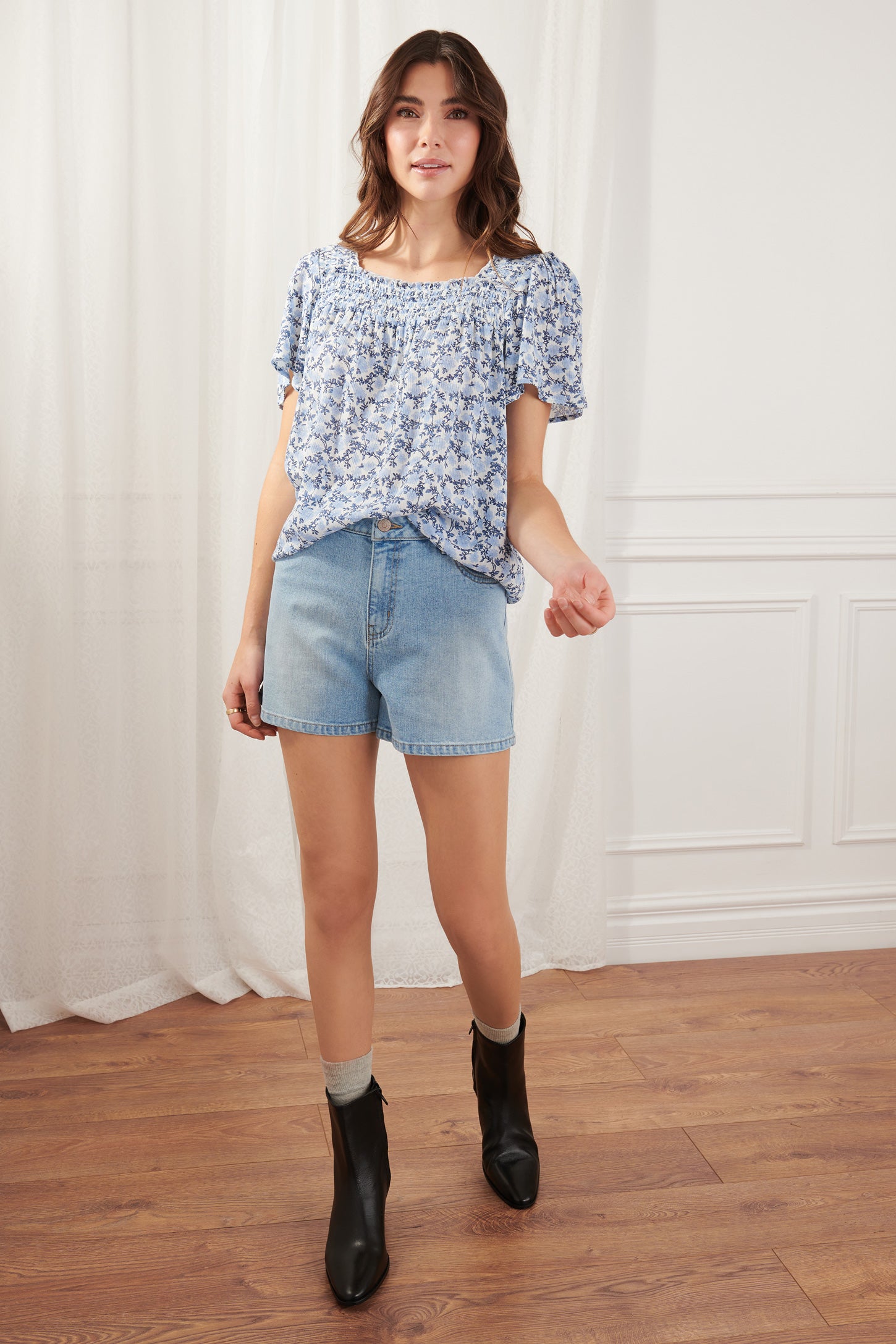 Short taille haute coupe rétro - Femme && DENIM PALE