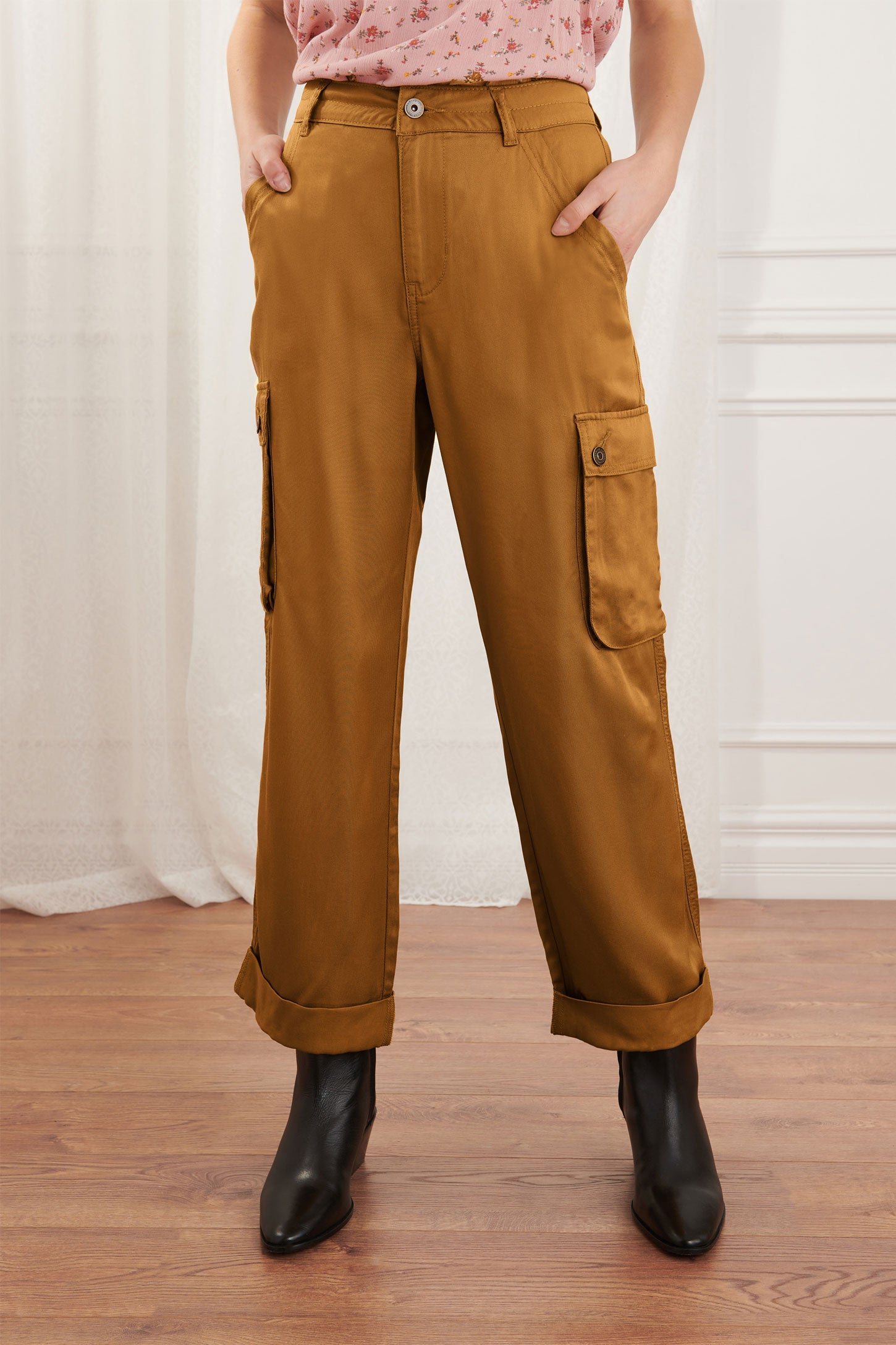 Pantalon cargo jambe droite - Femme && BEIGE