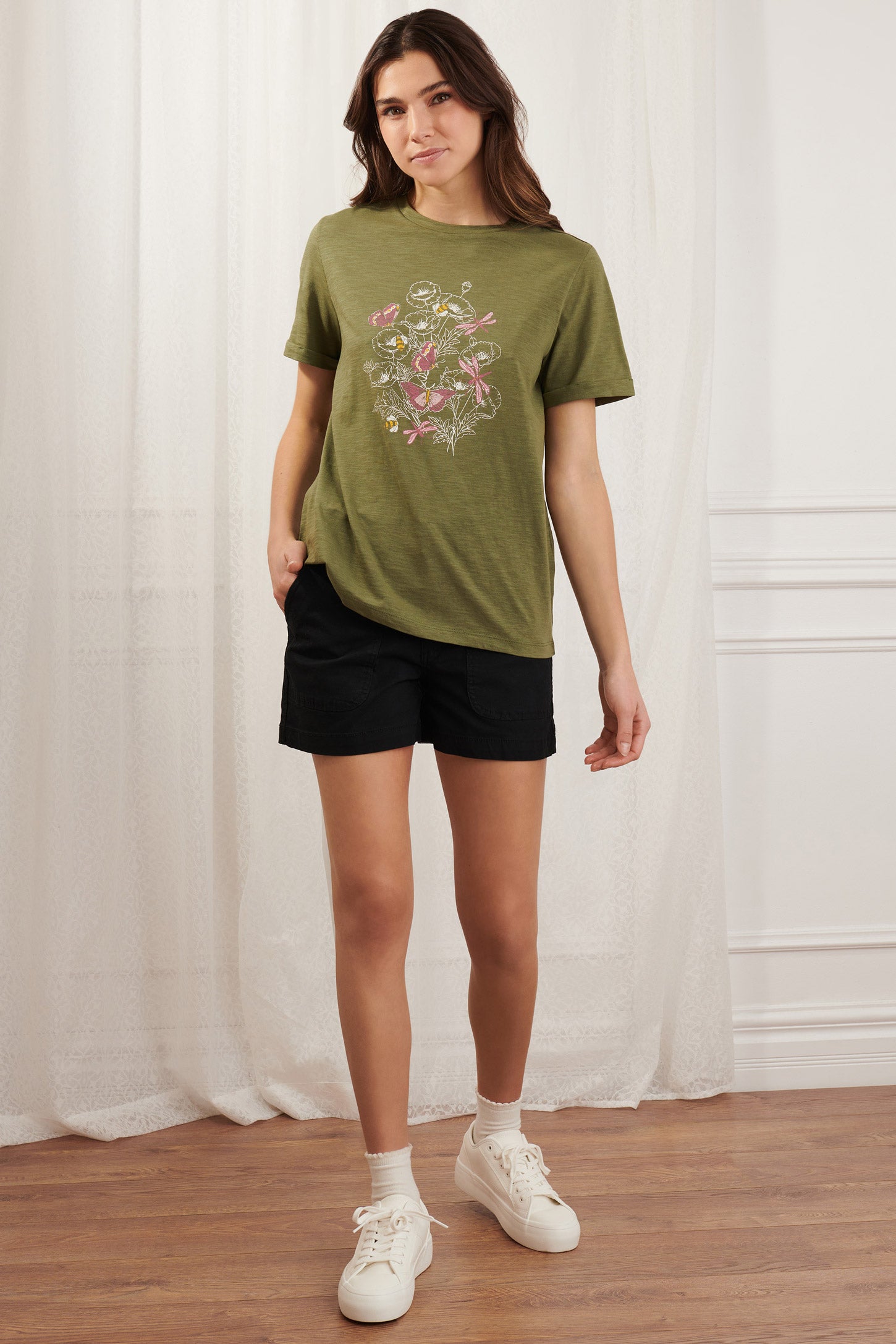T-shirt imprimé en coton - Femme && KAKI