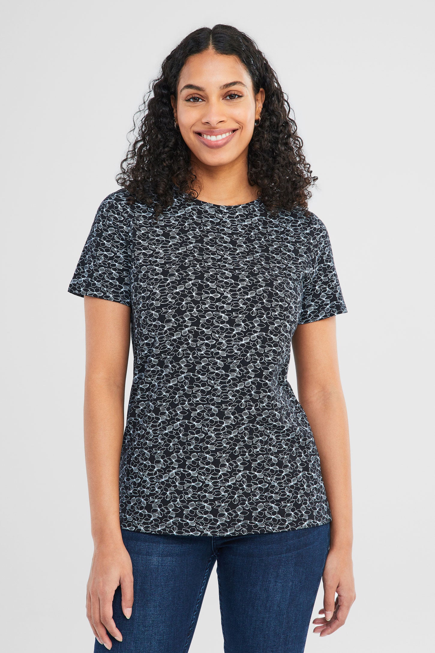 T-shirt imprimé en coton - Femme && NOIR/MULTI