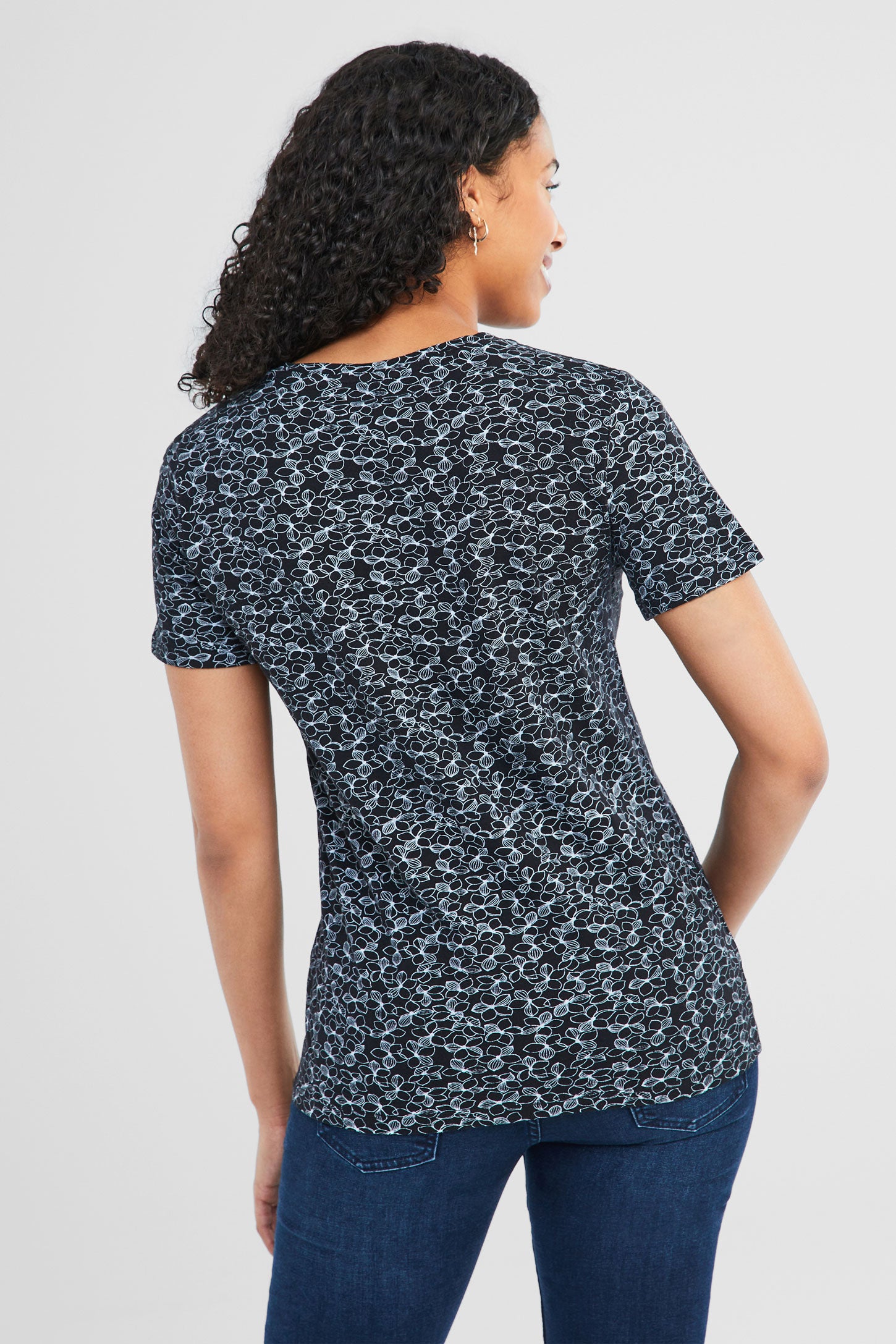 T-shirt imprimé en coton - Femme && NOIR/MULTI