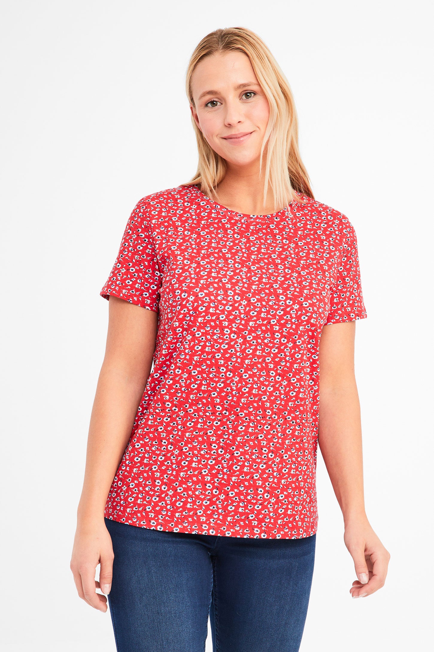 T-shirt imprimé en coton - Femme && ROUGE/MULTI