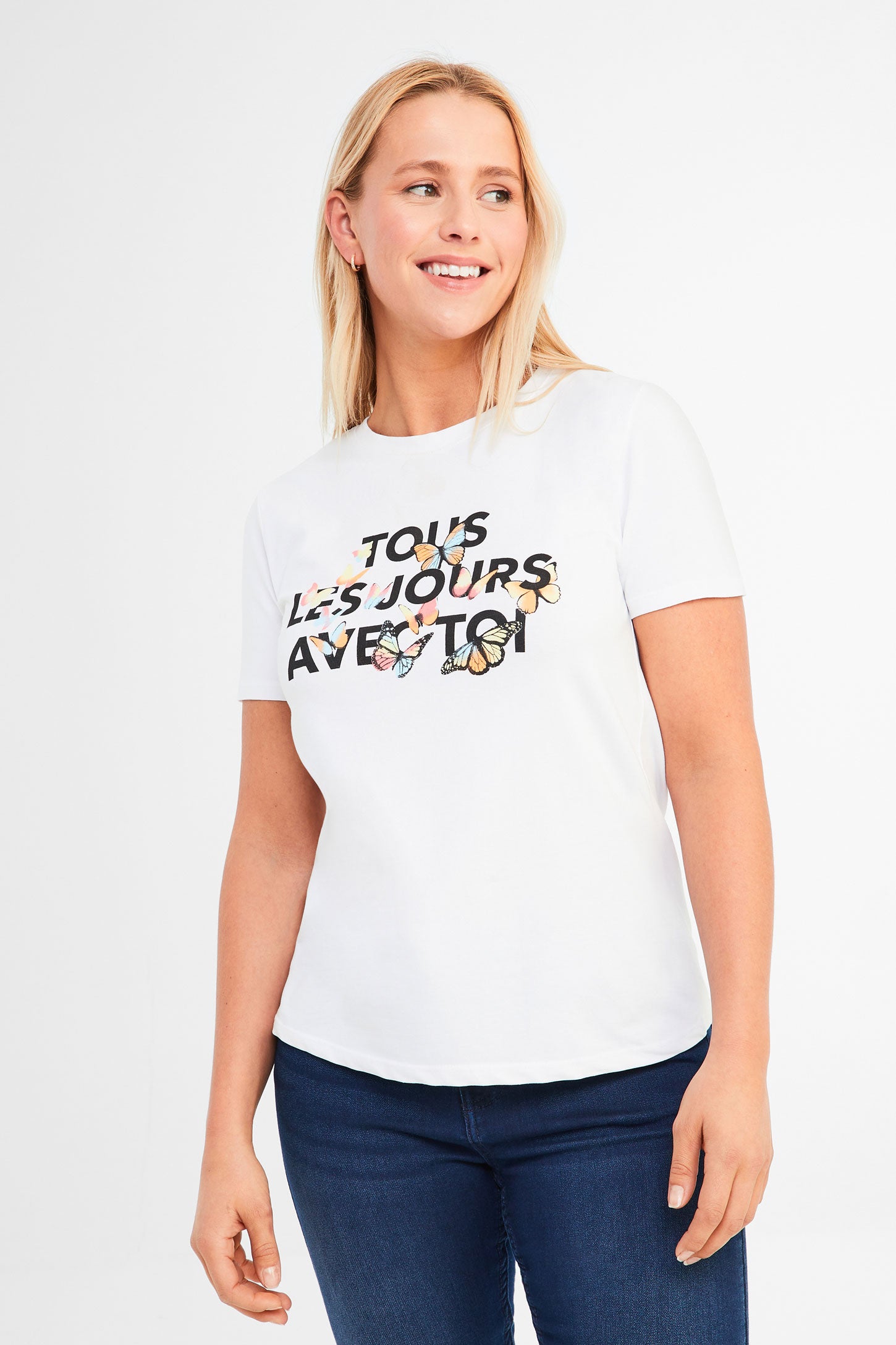 T-shirt imprimé en coton - Femme && BLANC