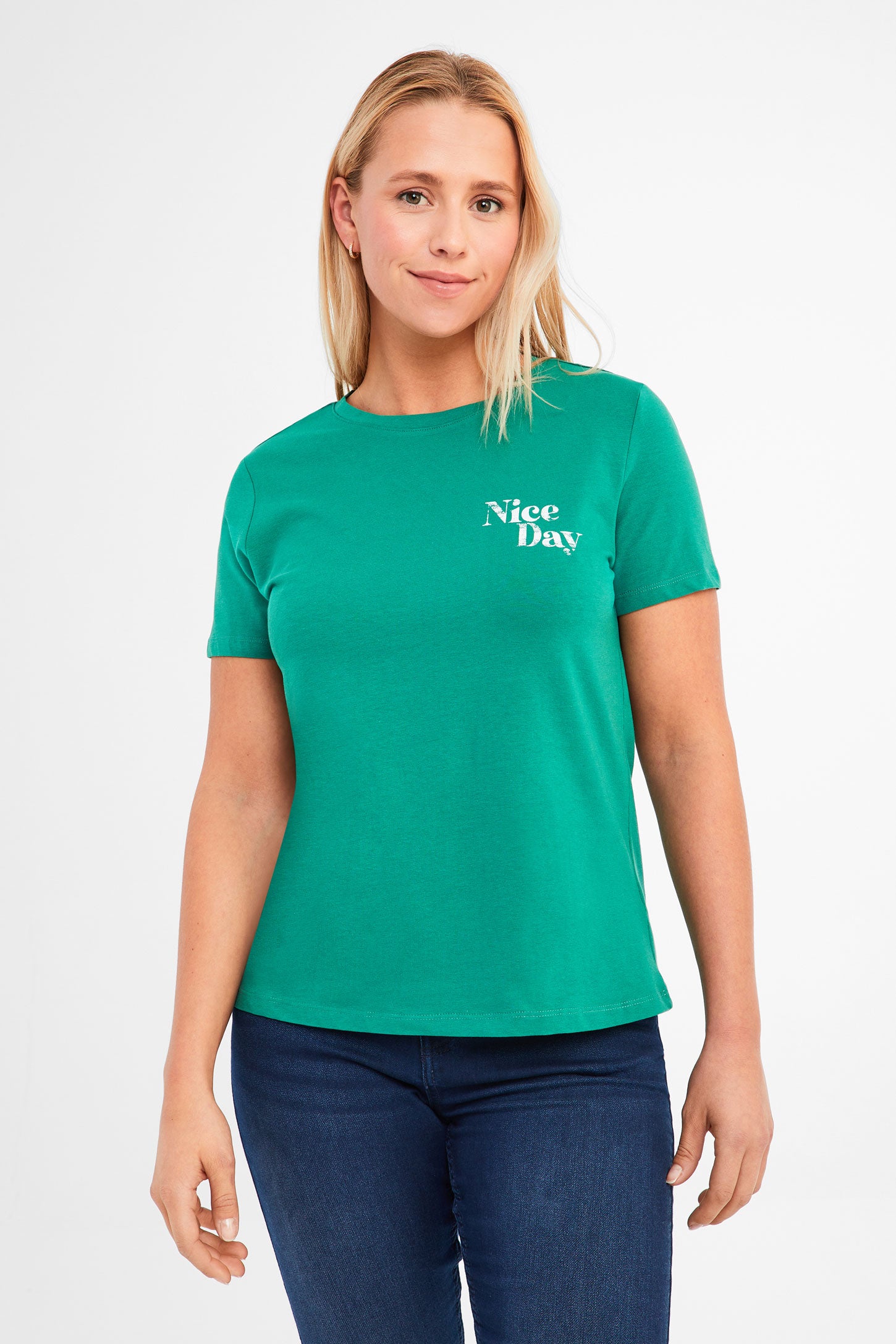 T-shirt imprimé en coton - Femme && VERT