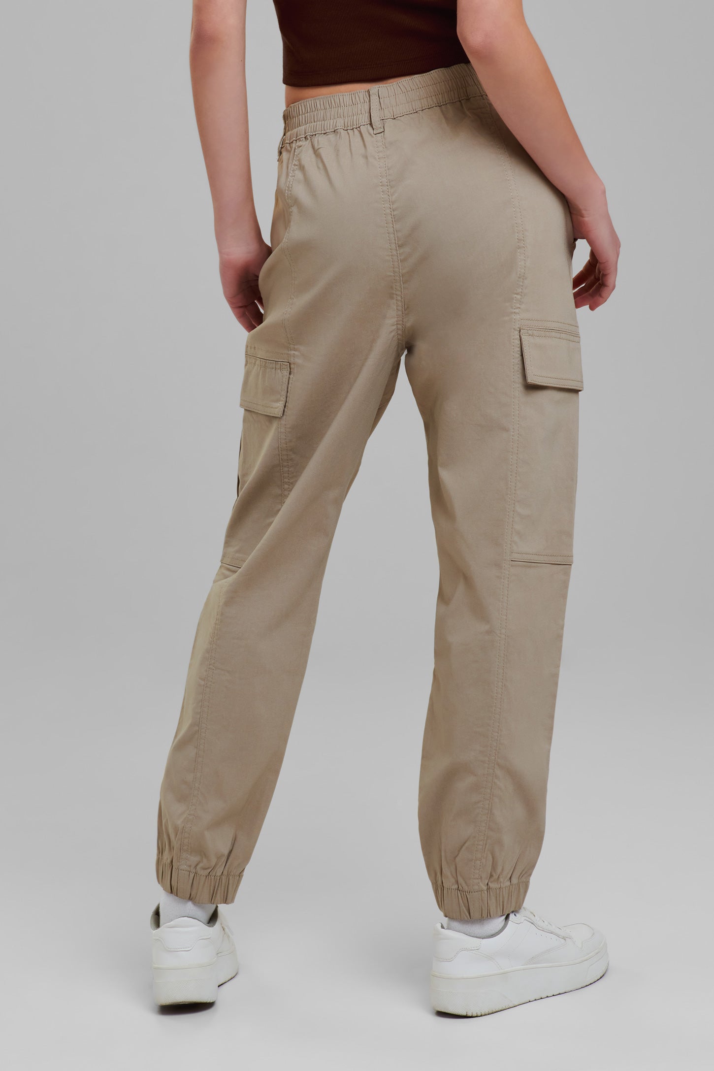 Pantalon cargo ballon taille haute - Femme && BEIGE