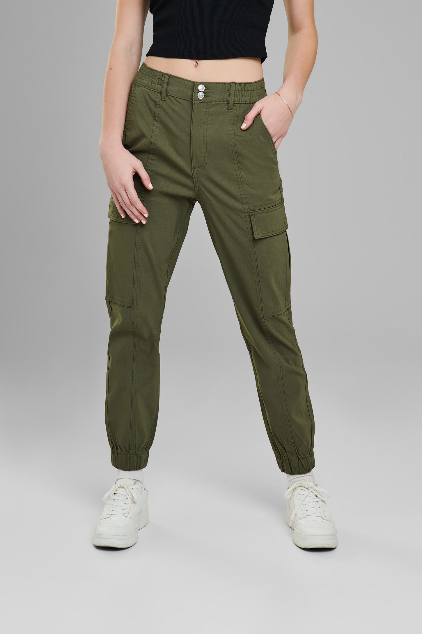 Pantalon cargo ballon taille haute - Femme && KAKI