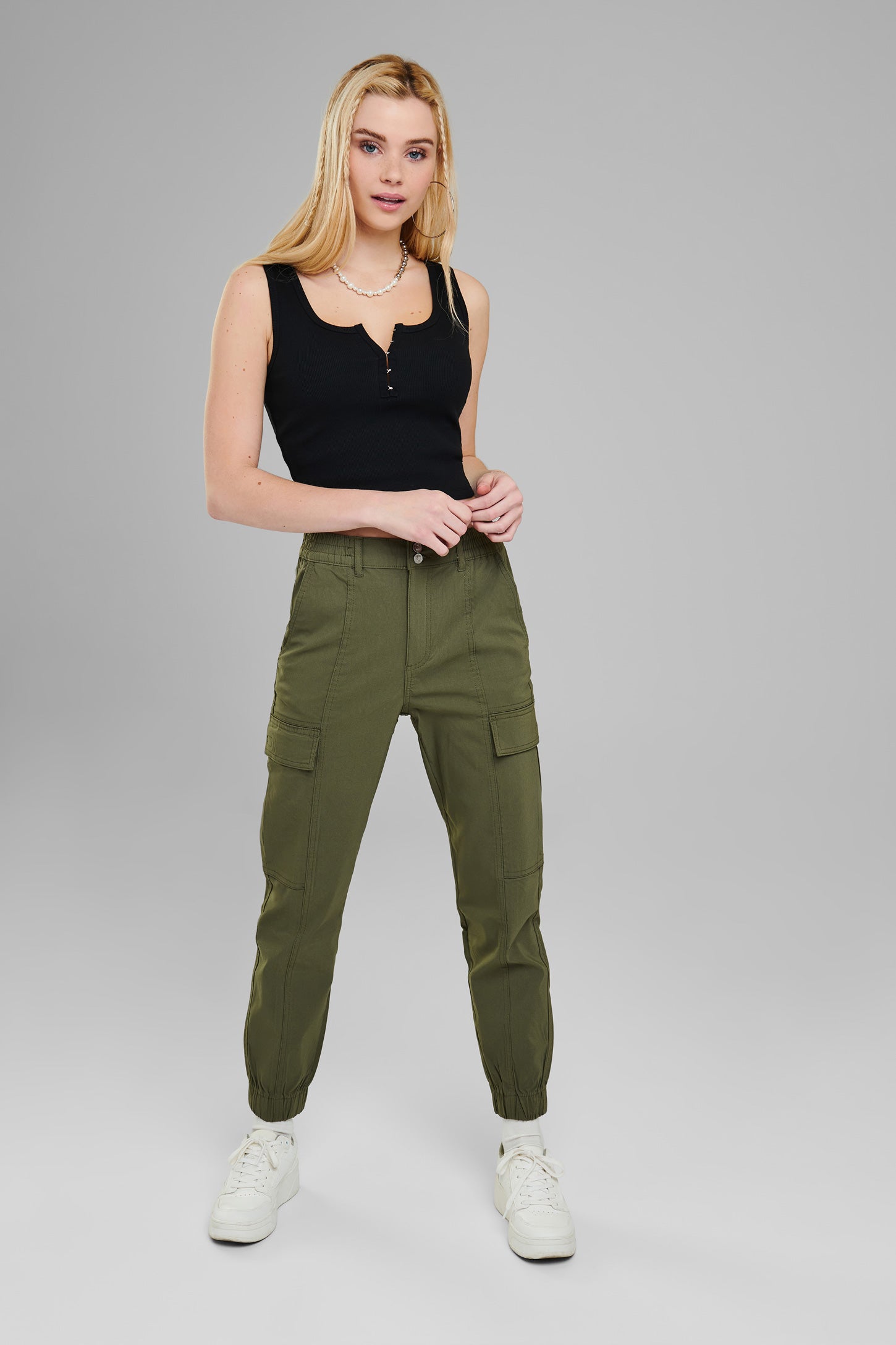 Pantalon cargo ballon taille haute - Femme && KAKI