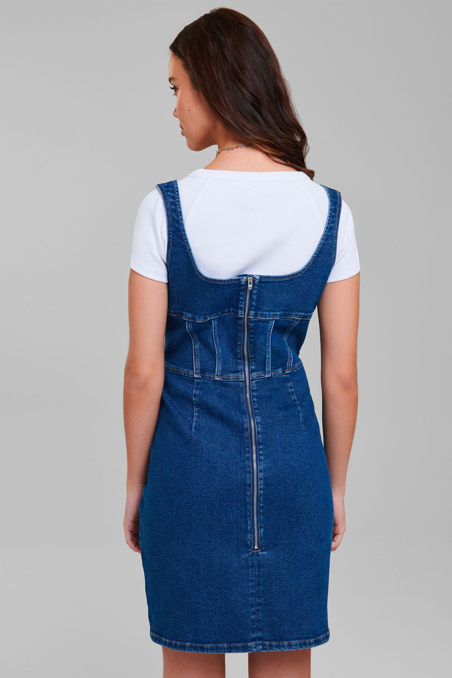 Denim zip up pinafore cheap dress