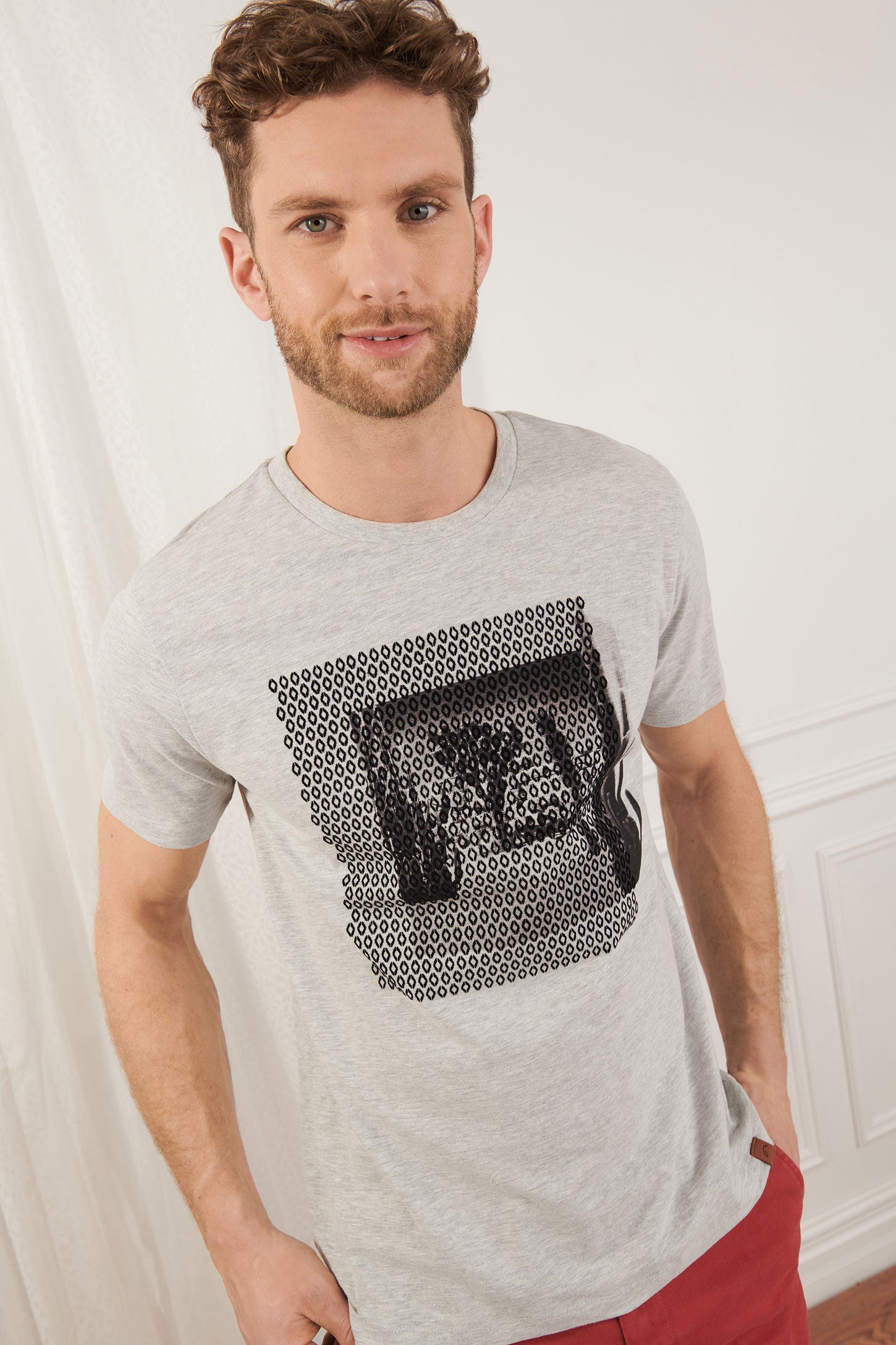 T-shirt imprimé en coton - Homme && GRIS MIXTE