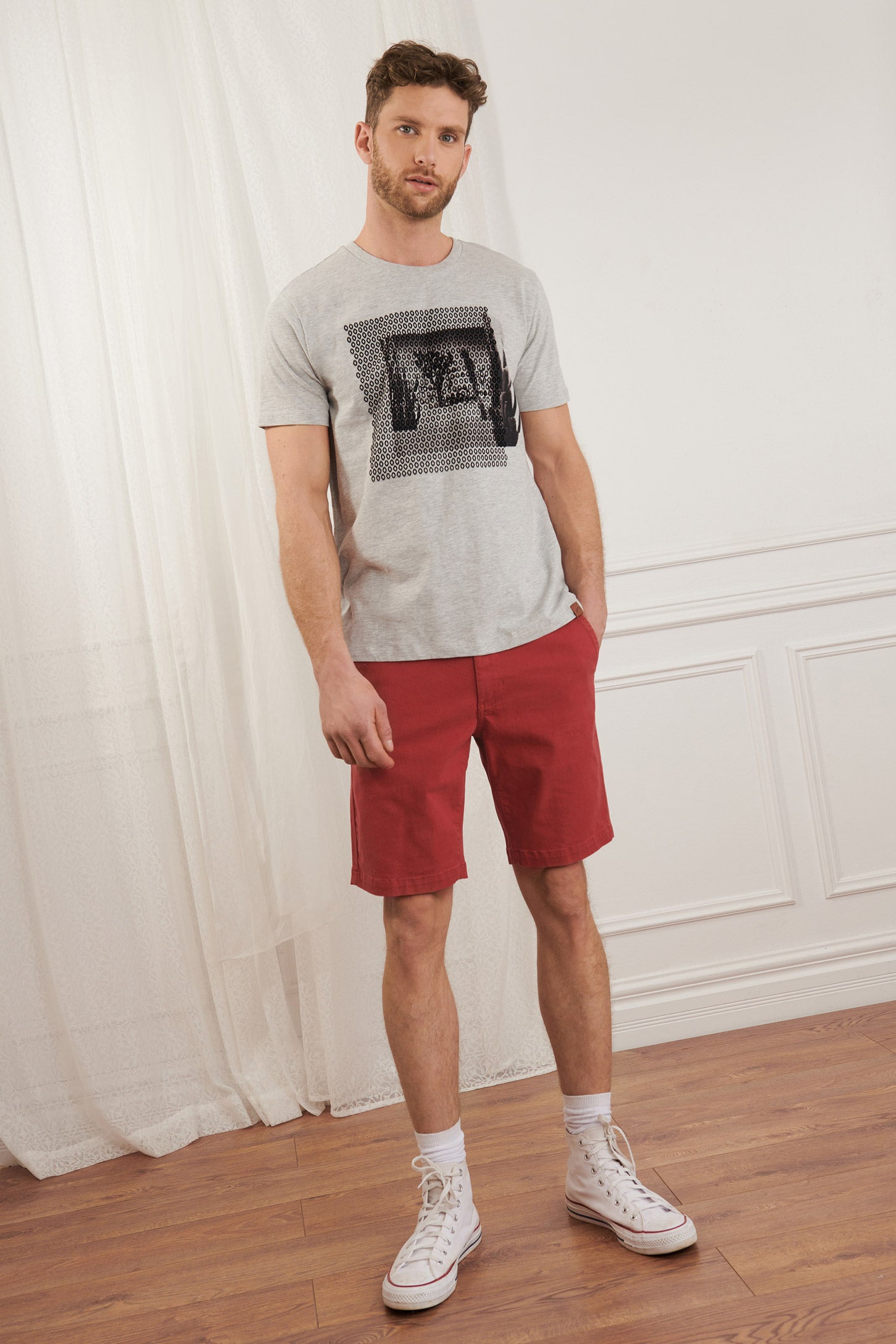 T-shirt imprimé en coton - Homme && GRIS MIXTE