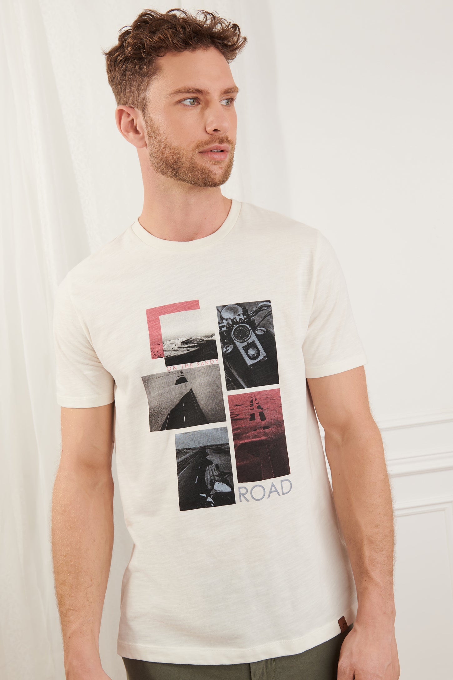 T-shirt imprimé en coton - Homme && BLANC CASSÉ