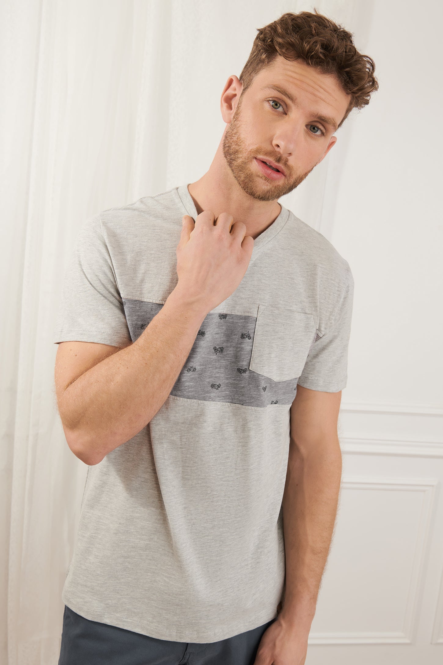 T-shirt à poche en coton - Homme && GRIS MIXTE