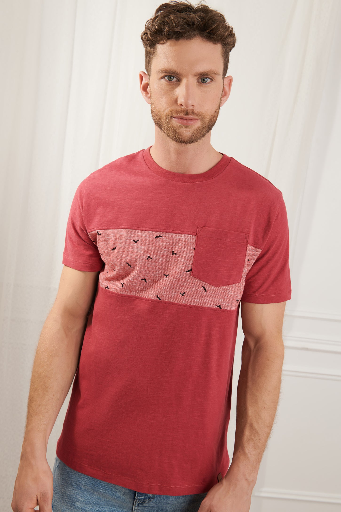 T-shirt à poche en coton - Homme && ROUGE/MULTI