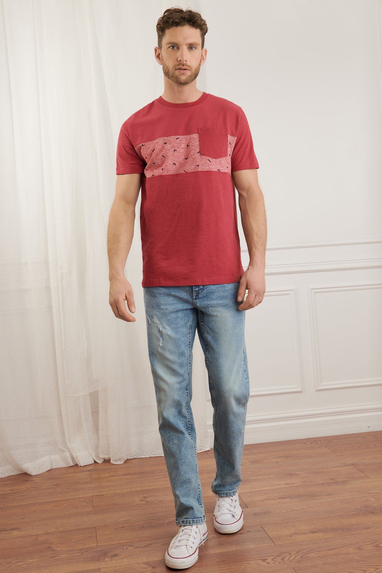 T-shirt à poche en coton - Homme && ROUGE/MULTI