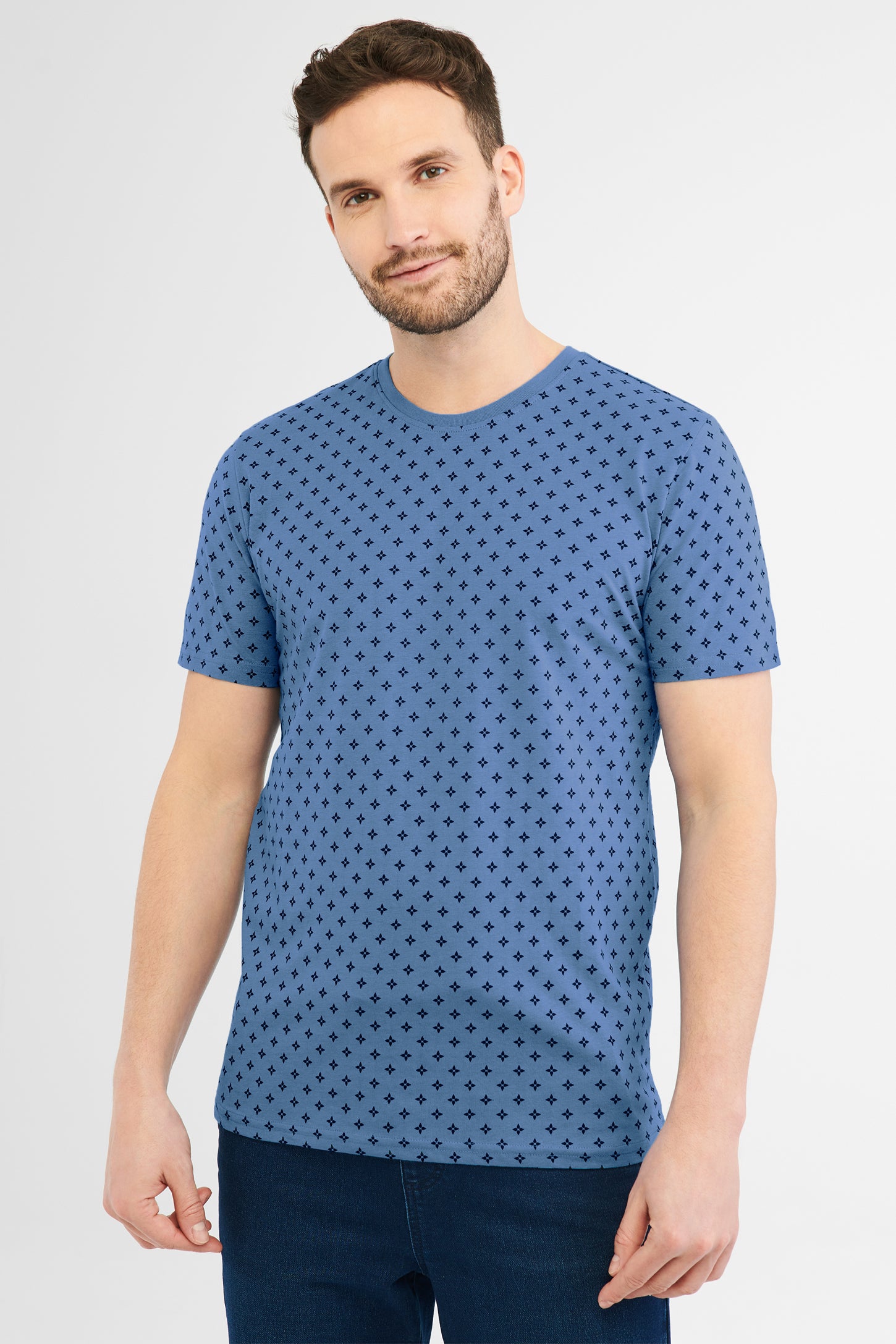 T-shirt imprimé en coton, 2/30$ - Homme && BLEU MULTI