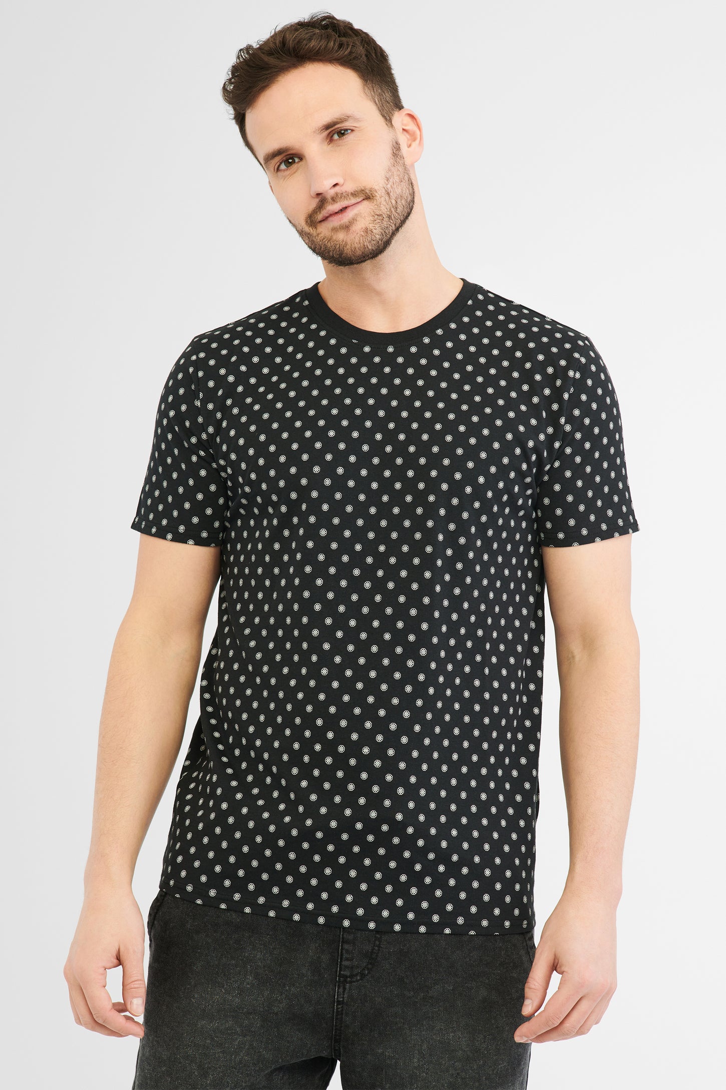 T-shirt imprimé en coton, 2/30$ - Homme && NOIR/MULTI