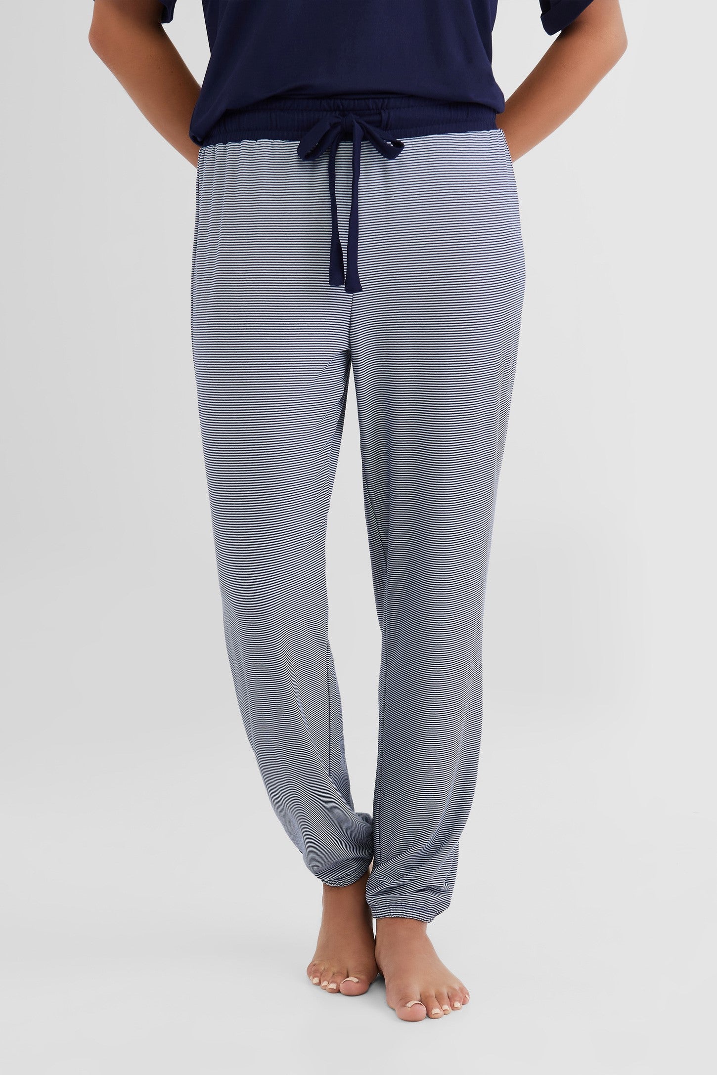 Pantalon jogger pyjama - Femme && BLANC/GRIS