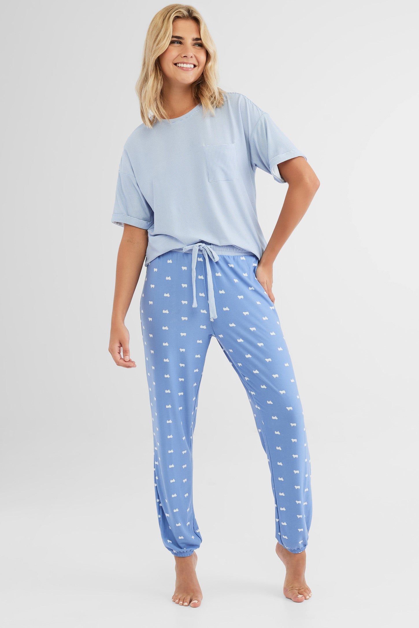 Pantalon jogger pyjama - Femme && BLEU MULTI