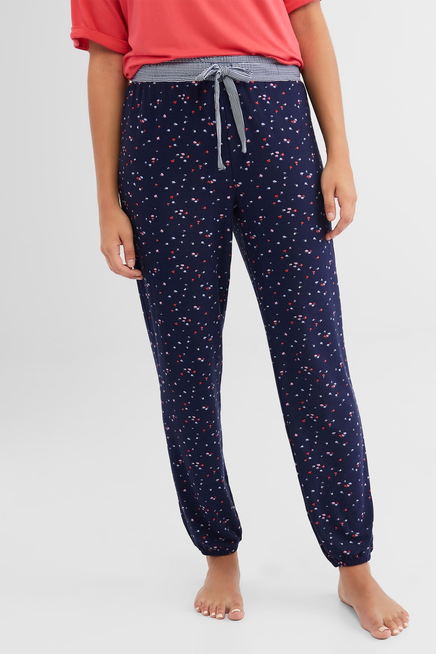 Pantalon jogger pyjama - Femme && BLEU MARINE MUL