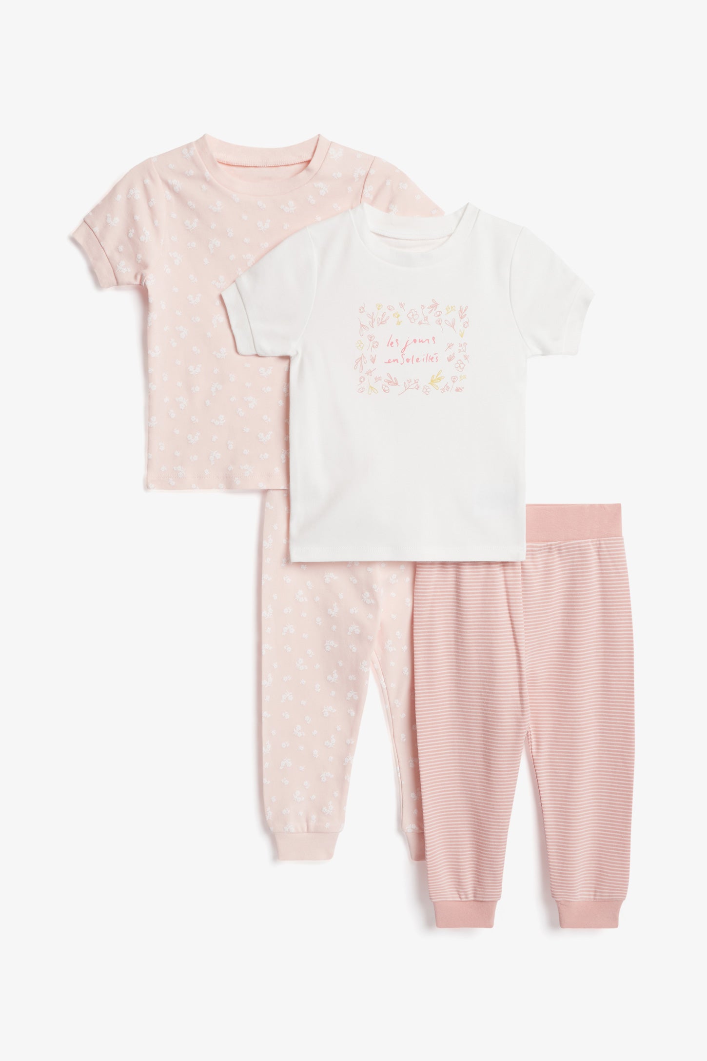 Lots de 2 pyjamas 2-pièces en coton bio - Bébé fille && BLANC