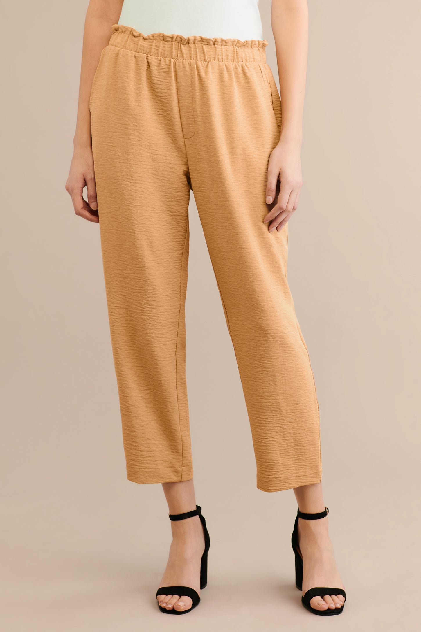 Pantalon taille élastique jambe fuselée - Femme && BEIGE