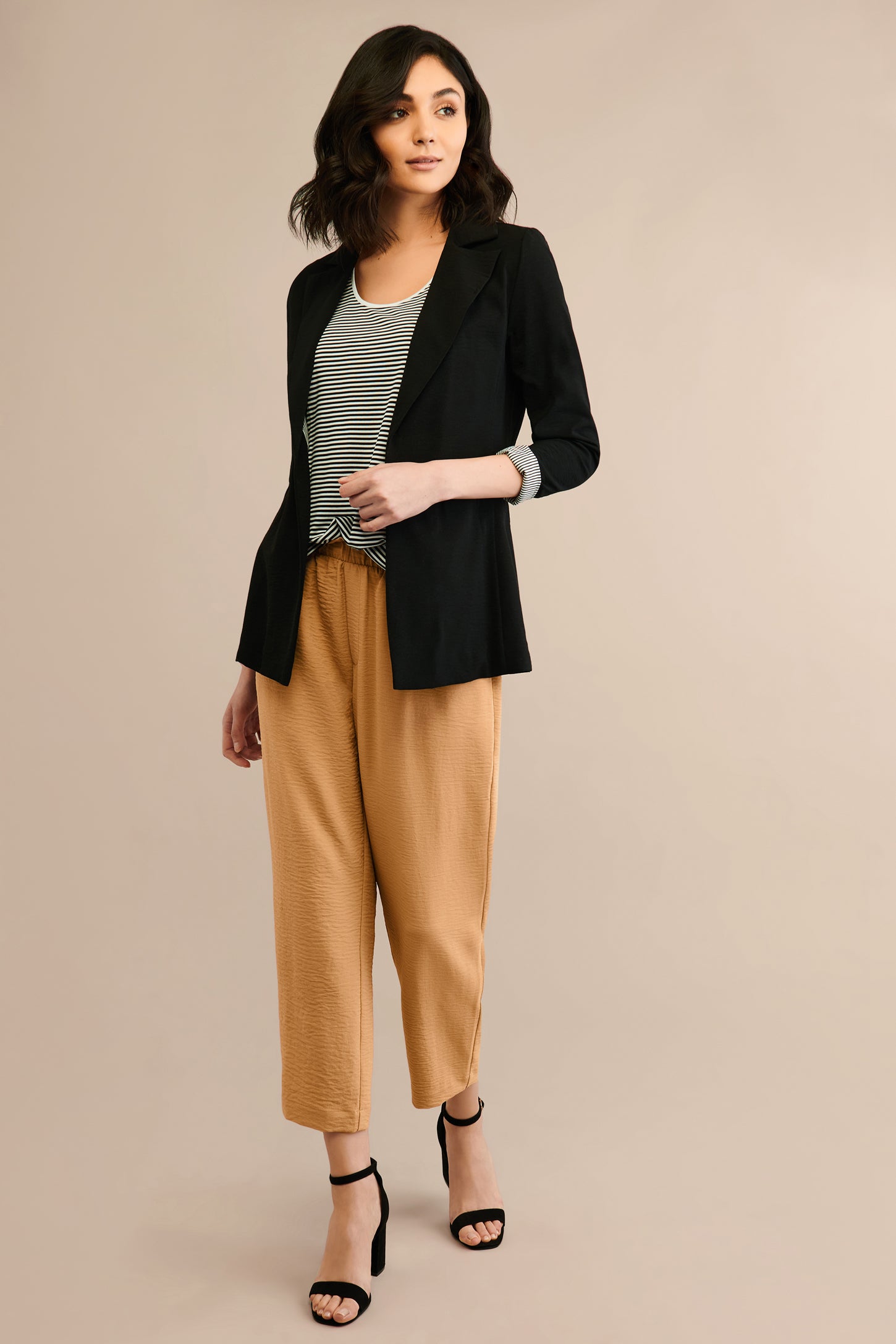 Pantalon taille élastique jambe fuselée - Femme && BEIGE