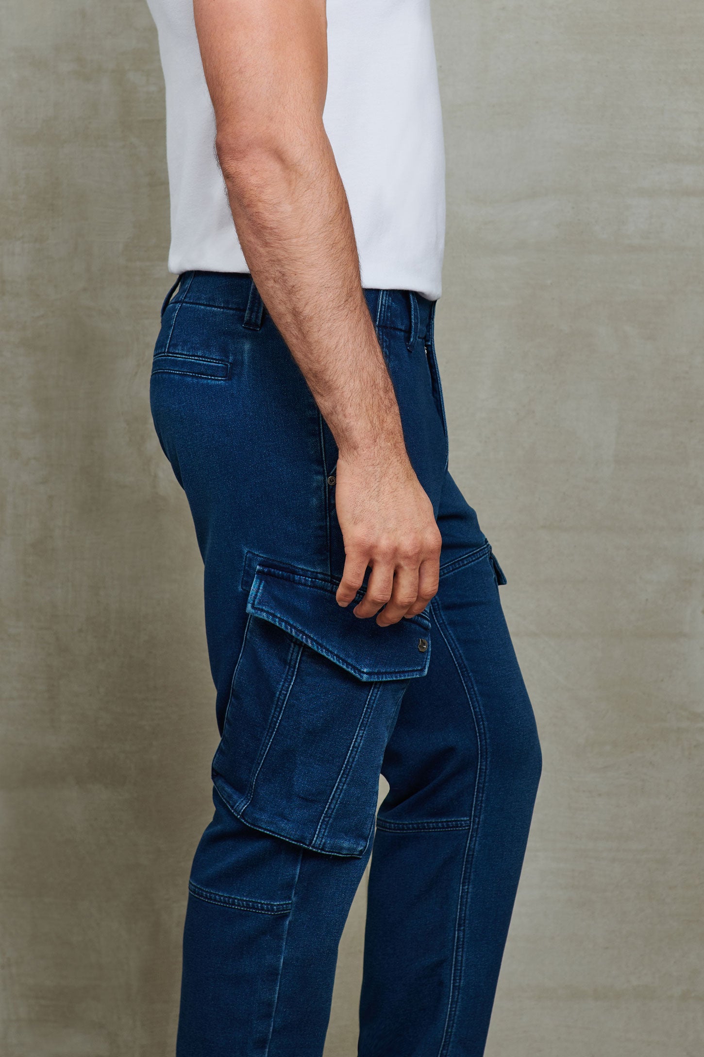 Jeans cargo coupe ajustée - Homme && DENIM FONCE