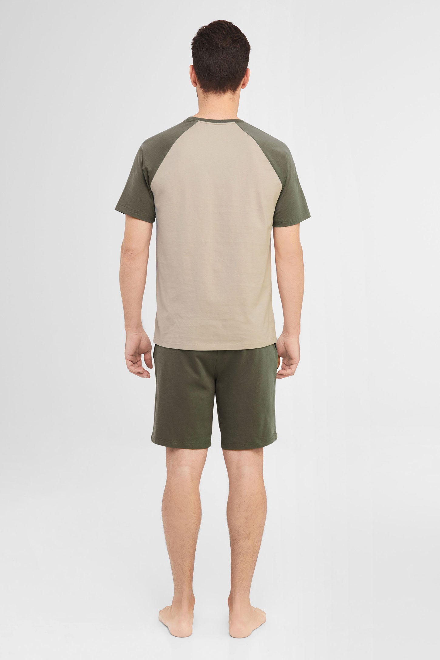 Pyjama 2-pièces t-shirt et short en coton - Homme && KAKI