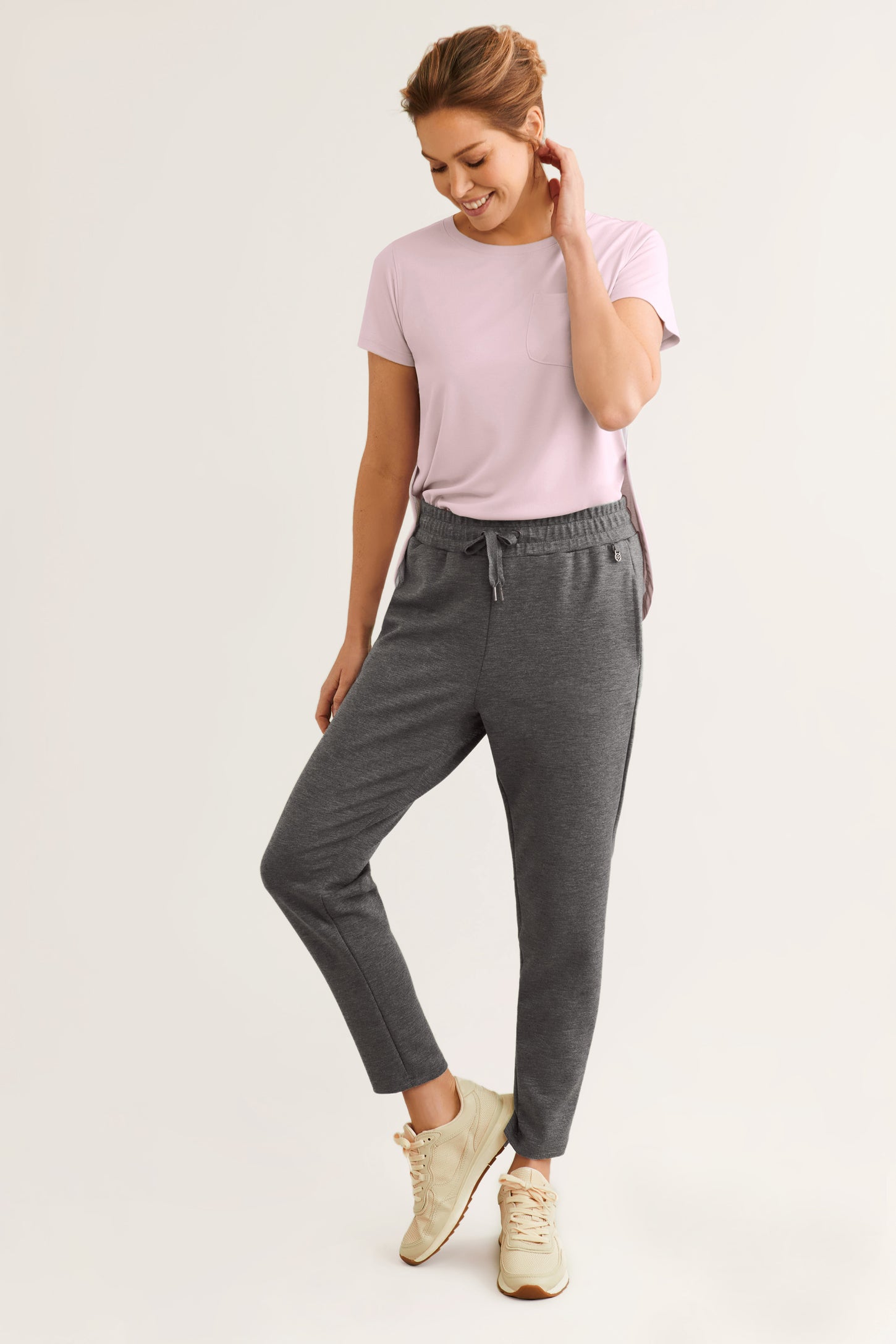 Pantalon jogger taille haute en modal - Femme && GRIS FONCE