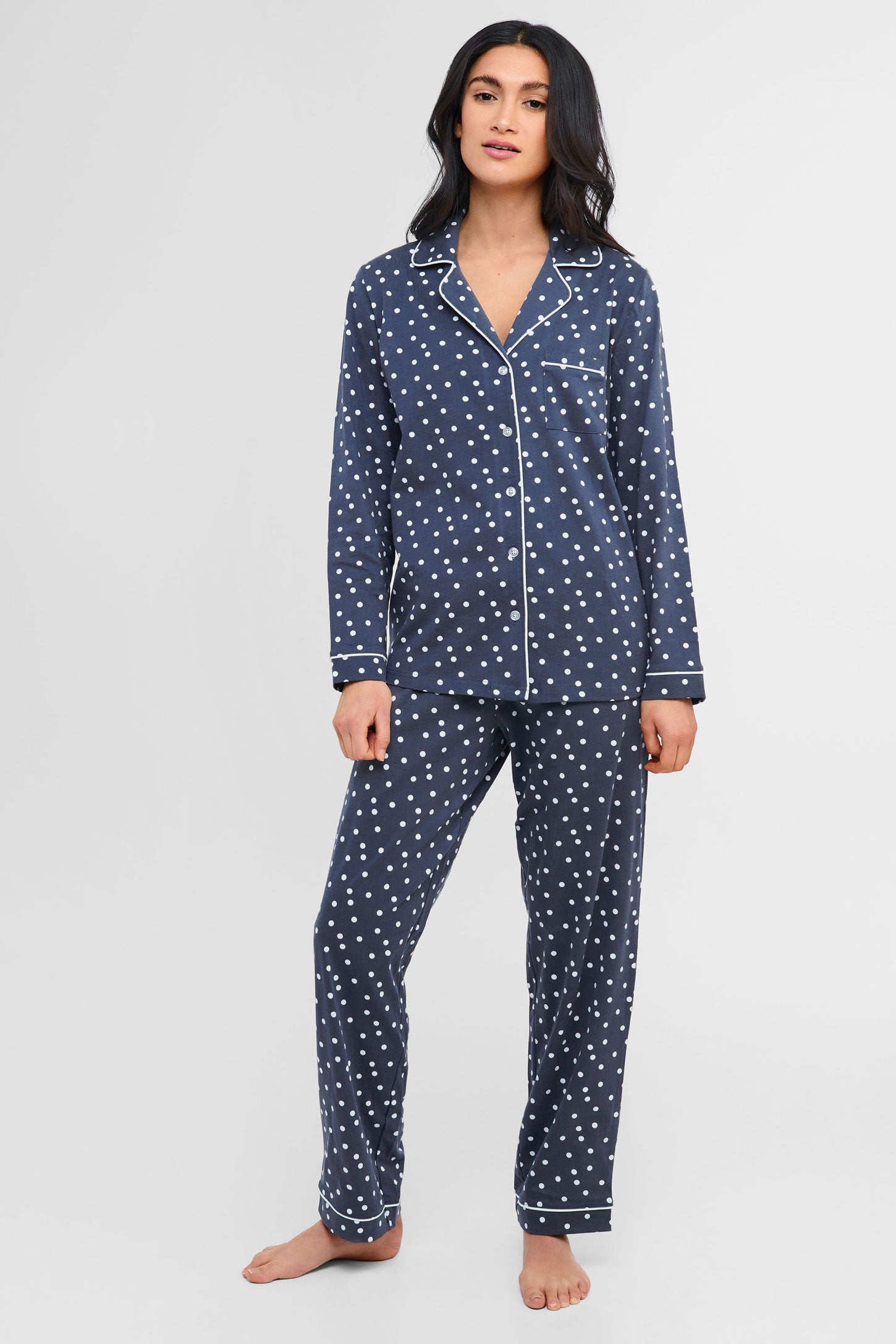 Pyjama 2-pièces chemise et pantalon coton - Femme && BLEU