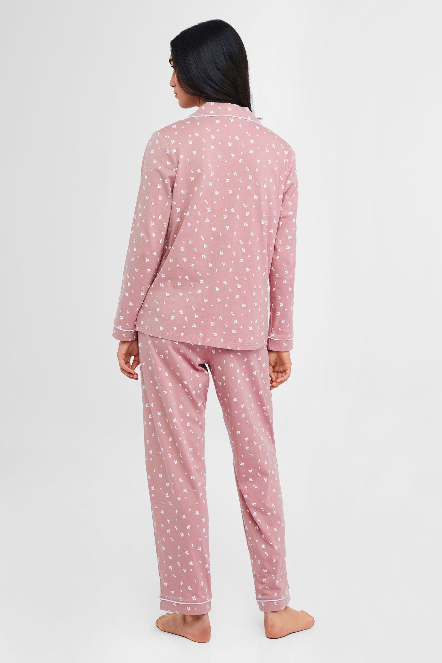 Pyjama 2-pièces chemise et pantalon coton - Femme && ROSE CENDRE