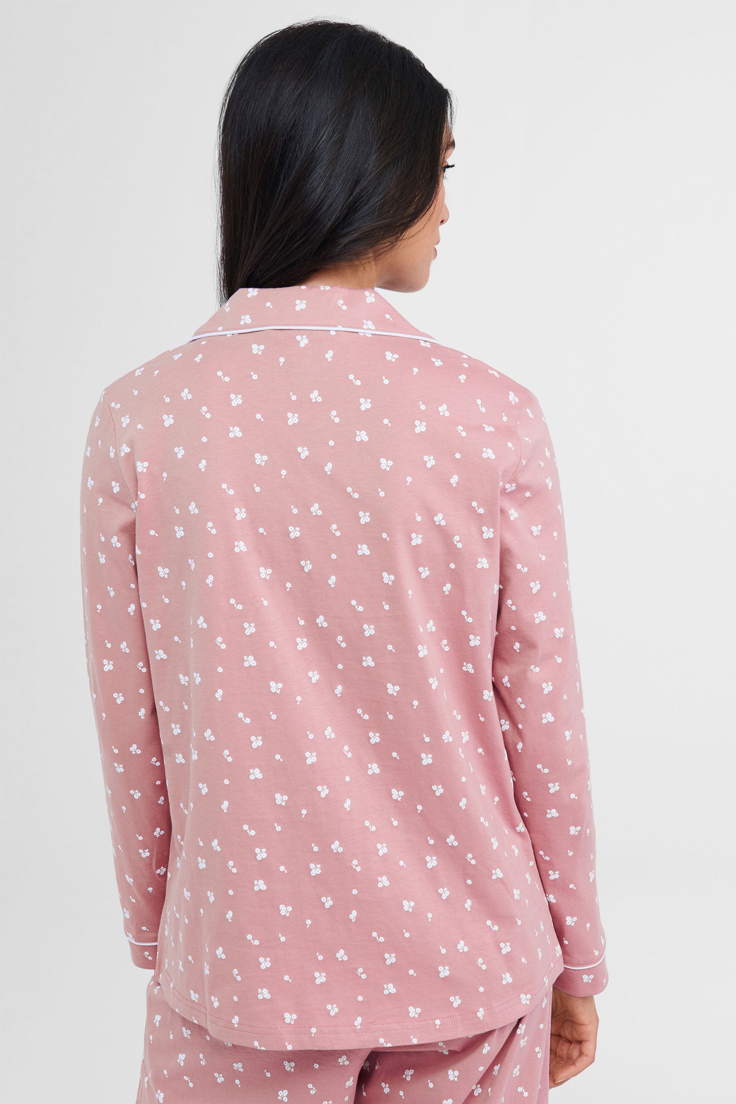Pyjama 2-pièces chemise et pantalon coton - Femme && ROSE CENDRE