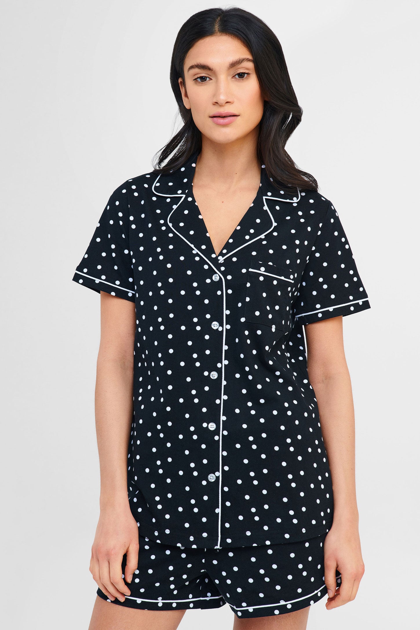 Pyjama 2-pièces chemise et short coton - Femme && NOIR