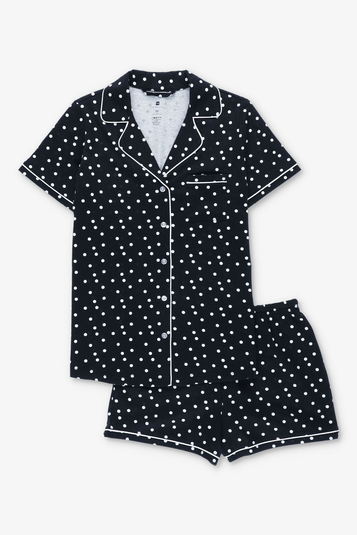 Pyjama 2-pièces chemise et short coton - Femme && NOIR