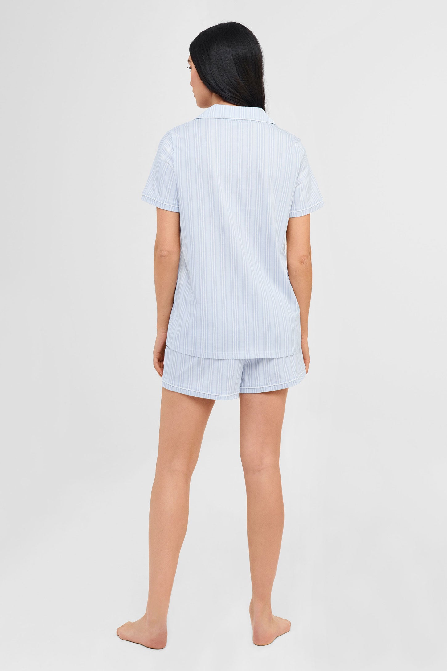 Pyjama 2-pièces chemise et short coton - Femme && BLEU PALE