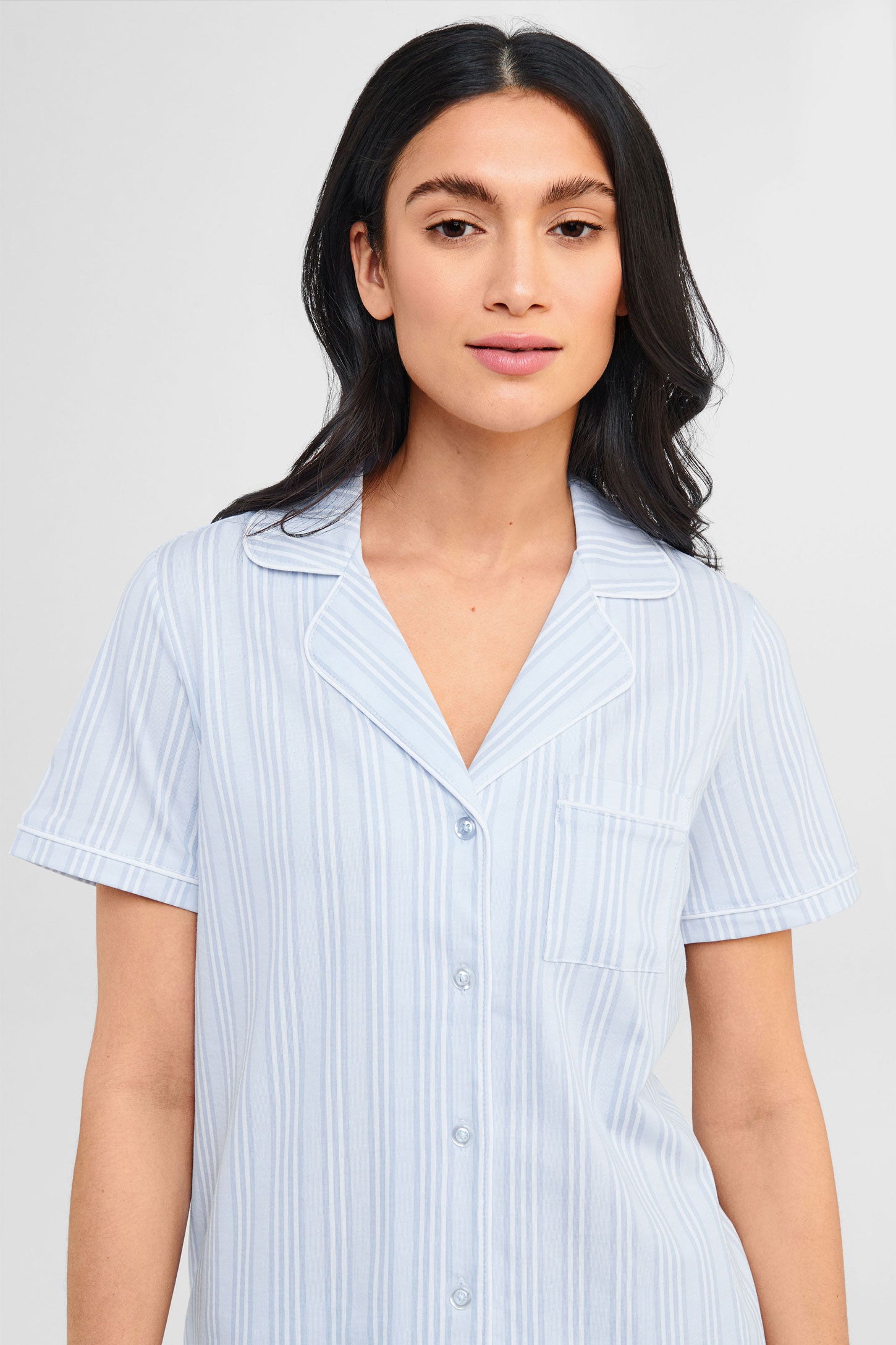 Pyjama 2-pièces chemise et short coton - Femme && BLEU PALE