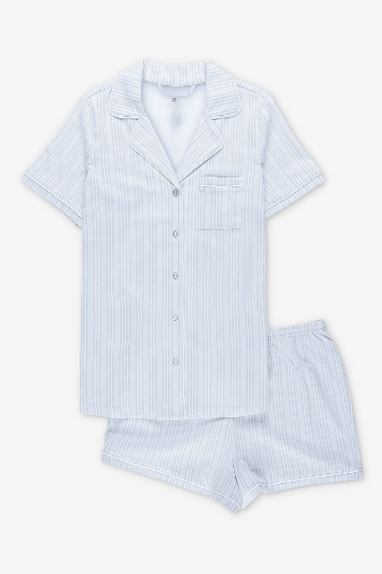 Pyjama 2-pièces chemise et short coton - Femme && BLEU PALE