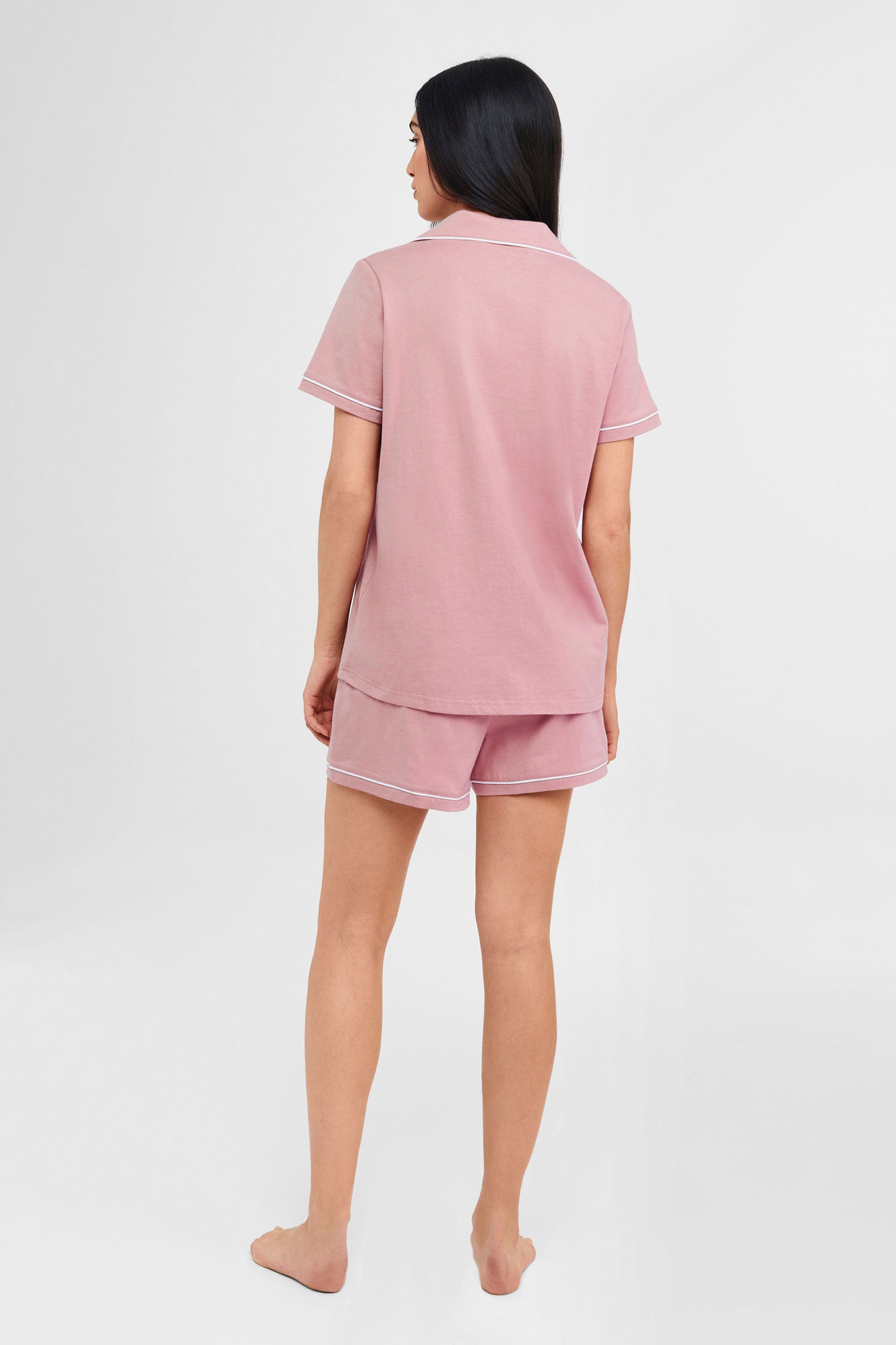 Pyjama 2-pièces chemise et short coton - Femme && ROSE CENDRE