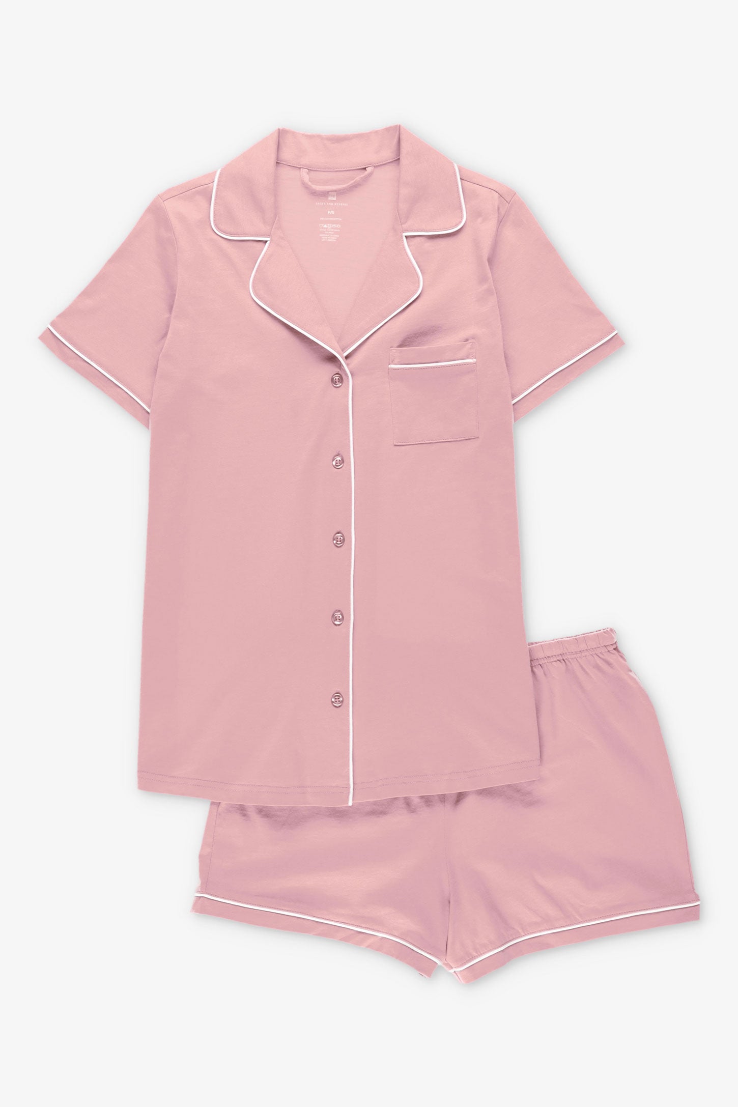 Pyjama 2-pièces chemise et short coton - Femme && ROSE CENDRE