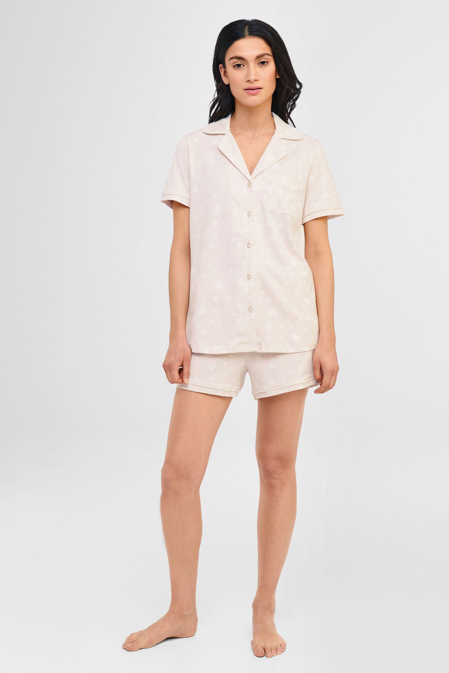 Pyjama 2-pièces chemise et short coton - Femme && COEUR