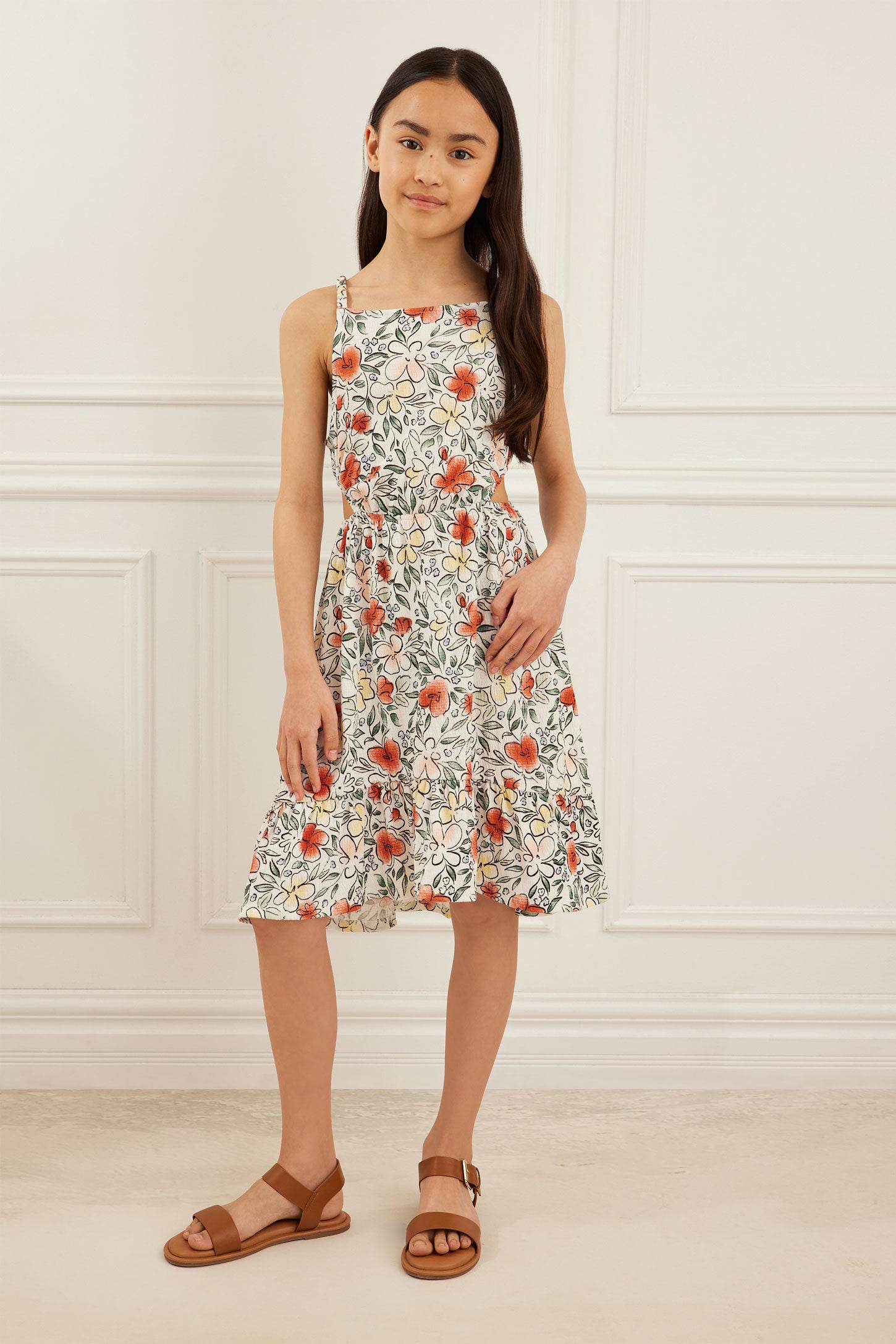 Robe bretelles c t s ajour s en coton Ado fille