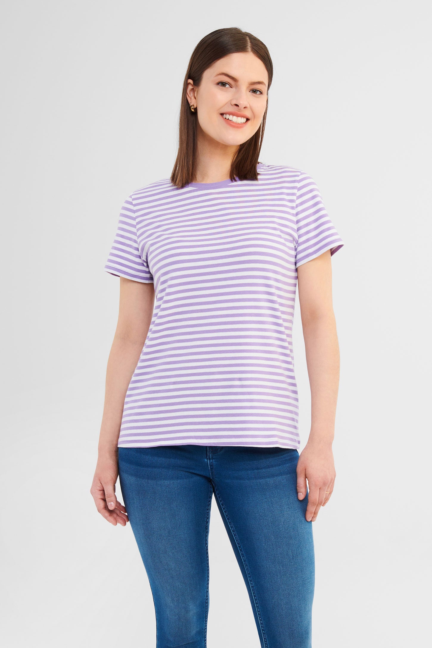 T-shirt rayé en coton - Femme && LILAS MULTI