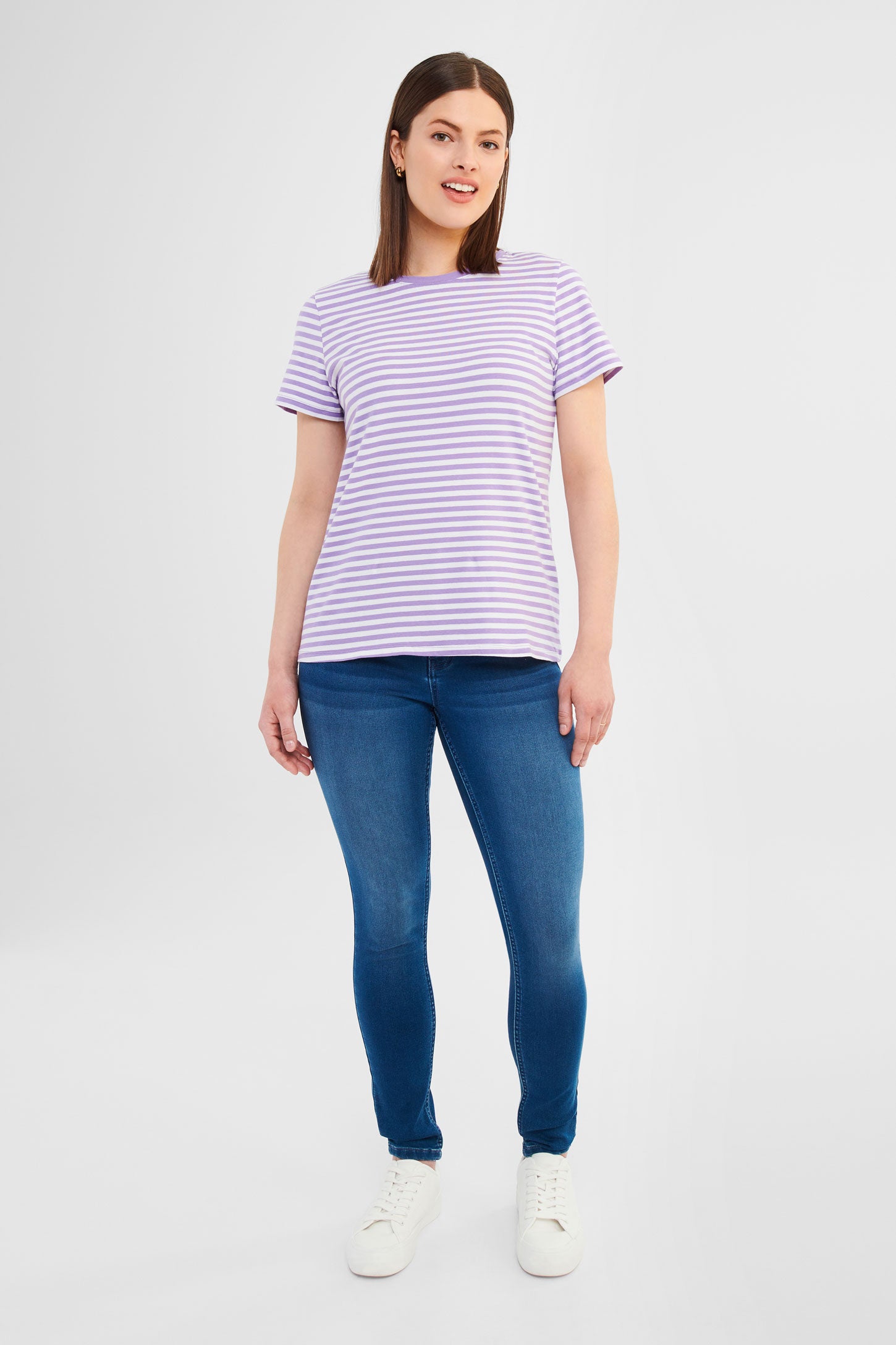 T-shirt rayé en coton - Femme && LILAS MULTI