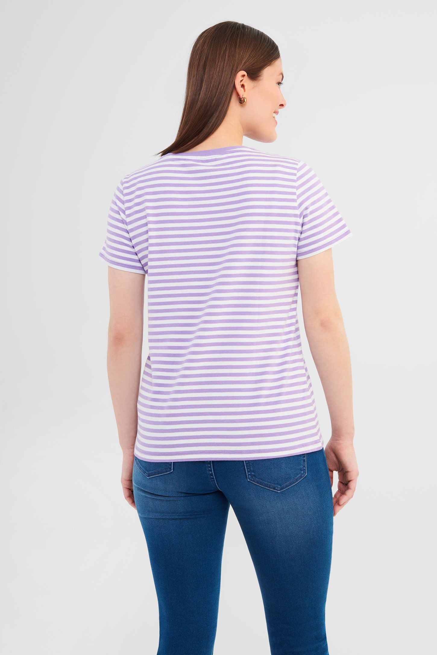 T-shirt rayé en coton - Femme && LILAS MULTI